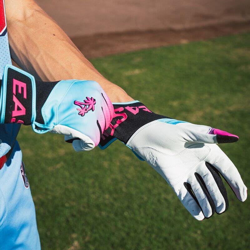 Palm view of Easton Youth Walk-Off Ethos South Beach Batting Gloves with tackified full grain leather.