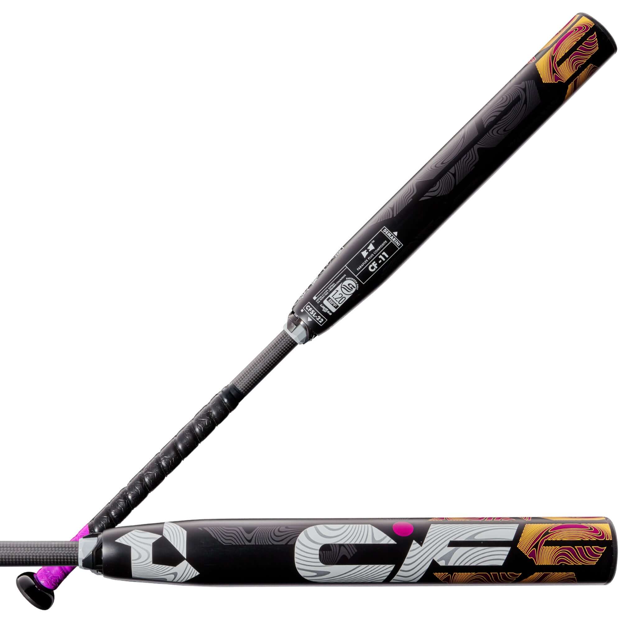 2022 DeMarini CF Fastpitch Bat (-11) showcasing its Paraflex® Plus Composite Barrel and lightweight design for young players.