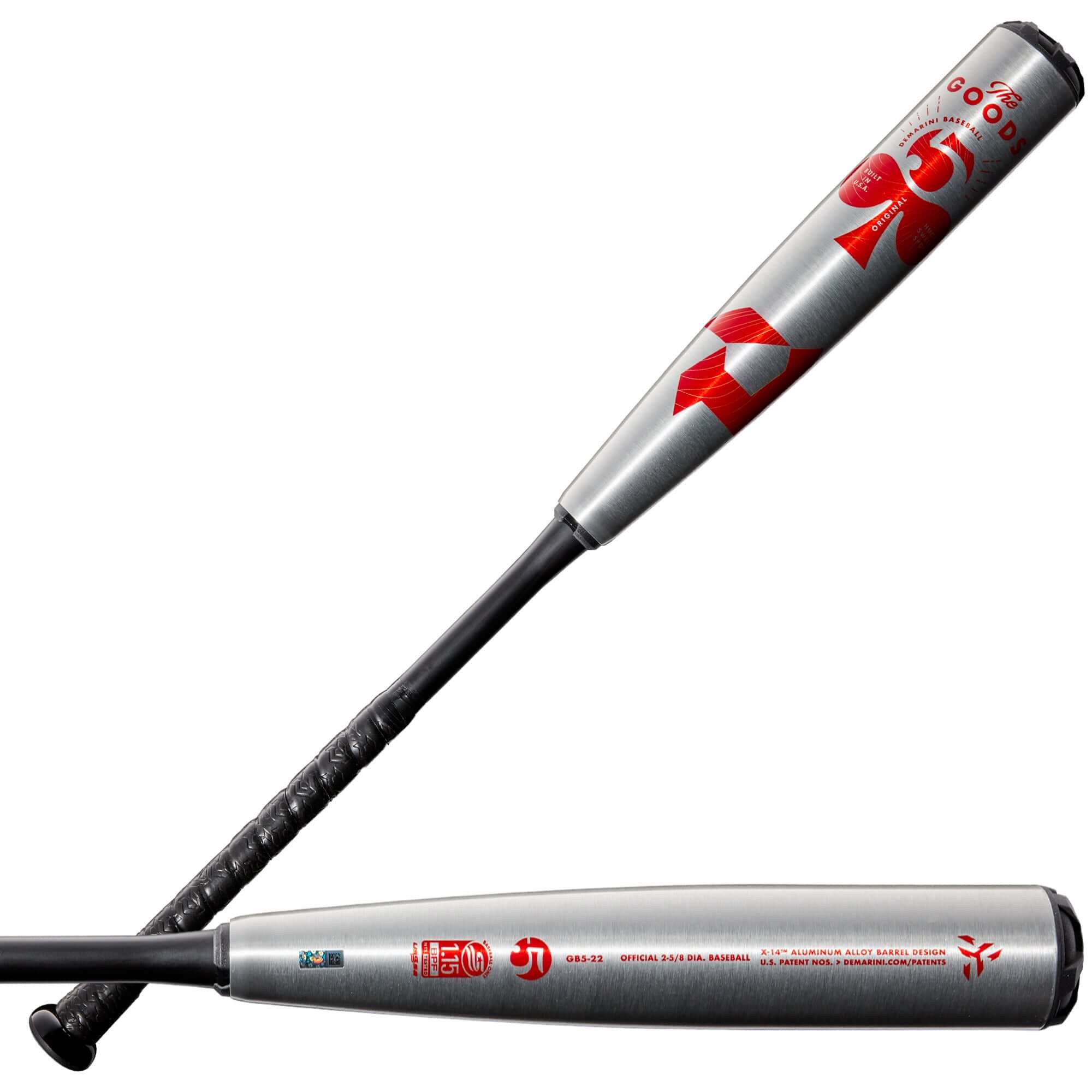 DeMarini The Goods(-5) USSSA bat with alloy barrel and composite handle.