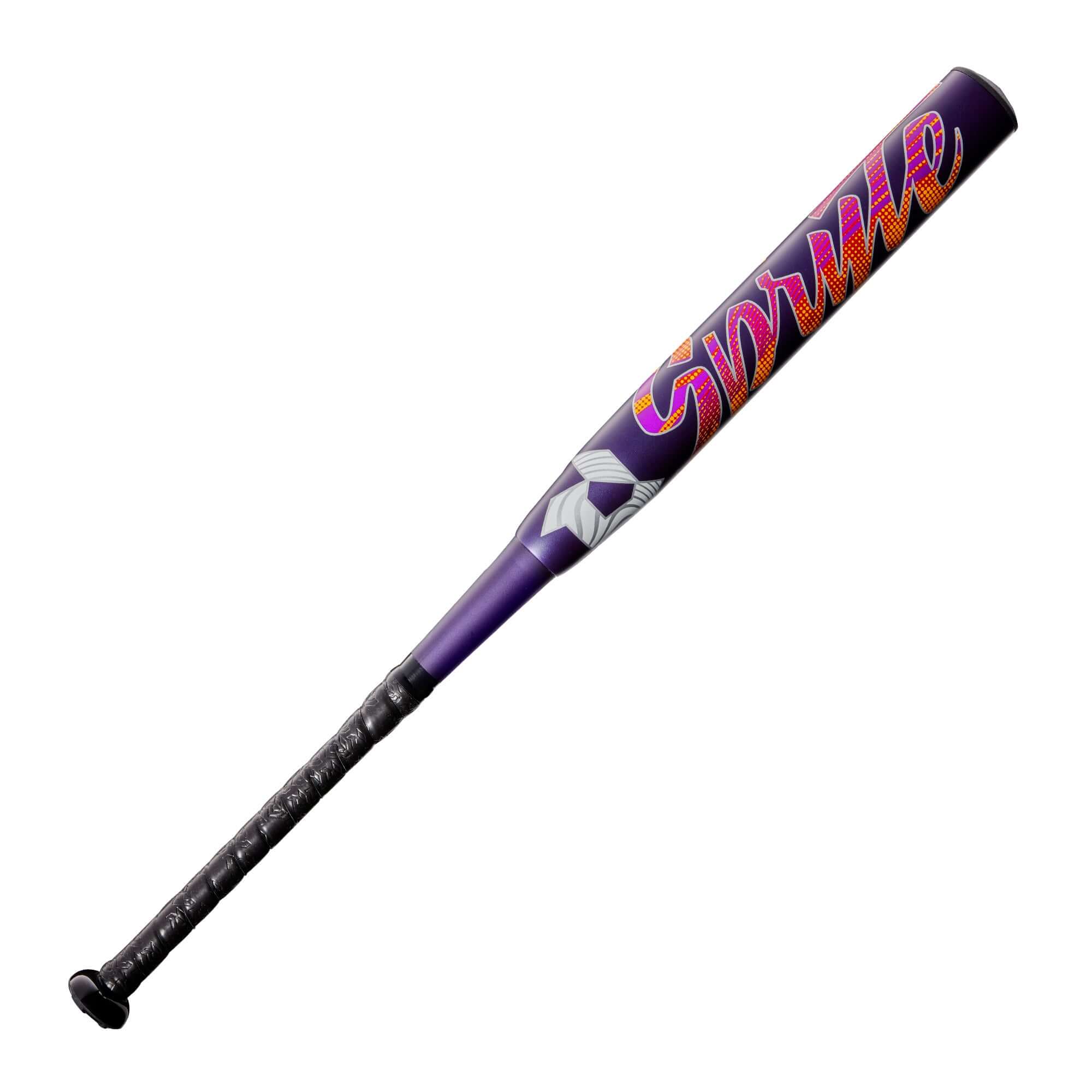DeMarini Spryte (-12) fastpitch bat featuring a vibrant purple design for young travel ball players.