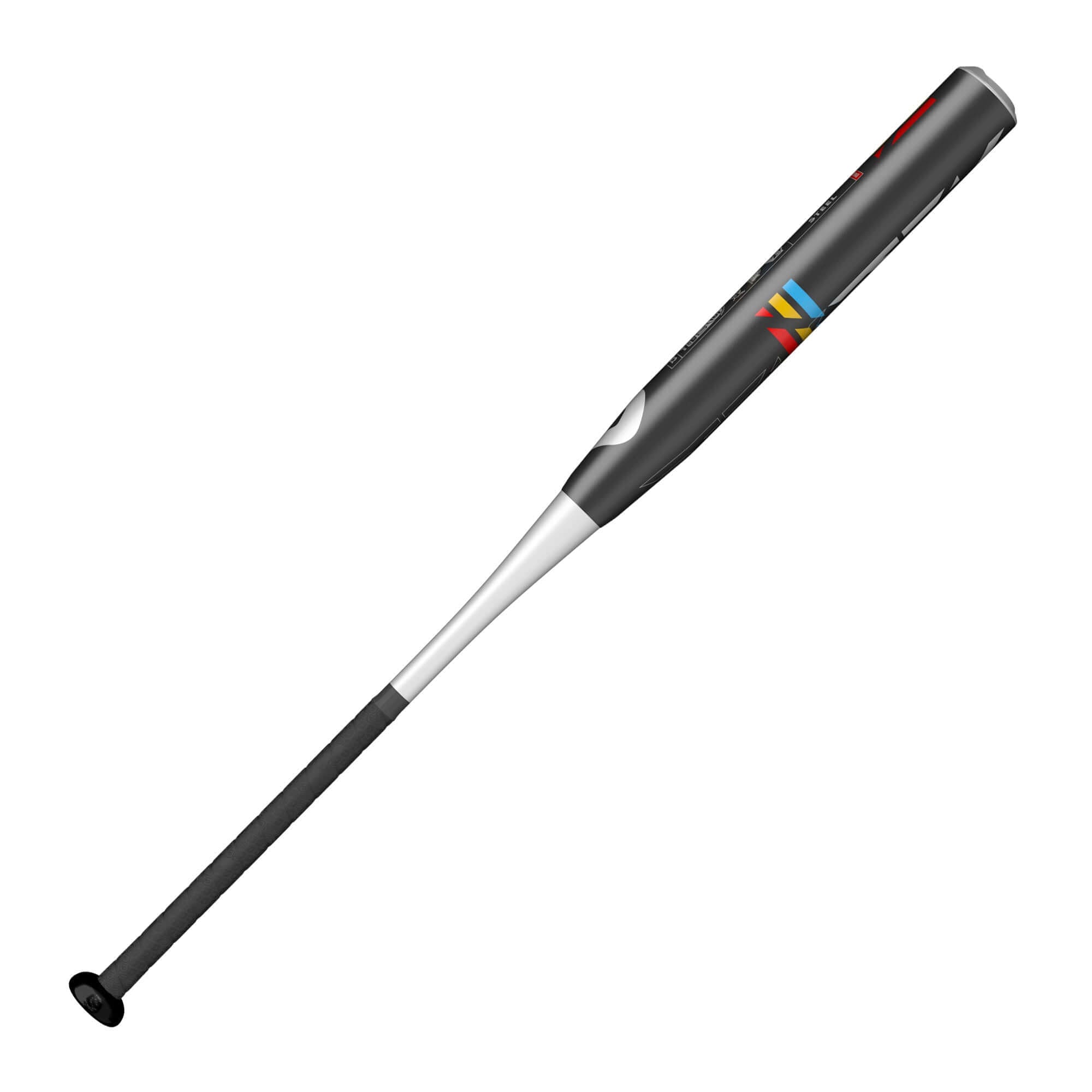 Alt tag for the product image: DeMarini Steel Slowpitch bat with a 12-inch carburized seamless drawn steel barrel.