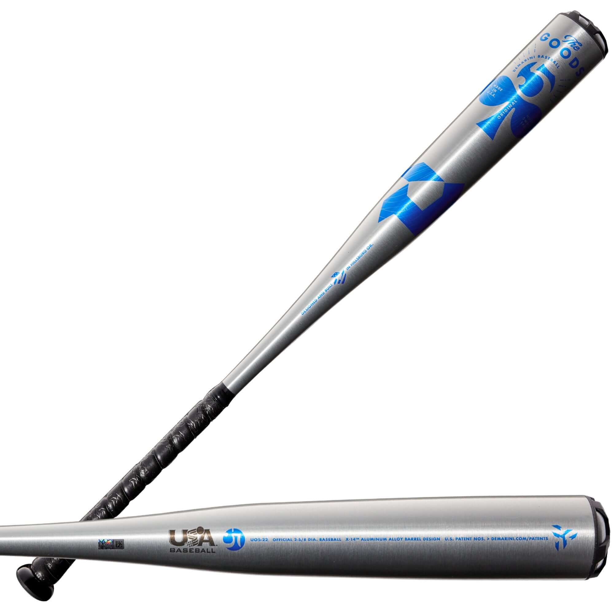 DeMarini The Goods One Piece (-5) USA Baseball Bat 2022 with X14 Alloy Barrel and Tracer End Cap