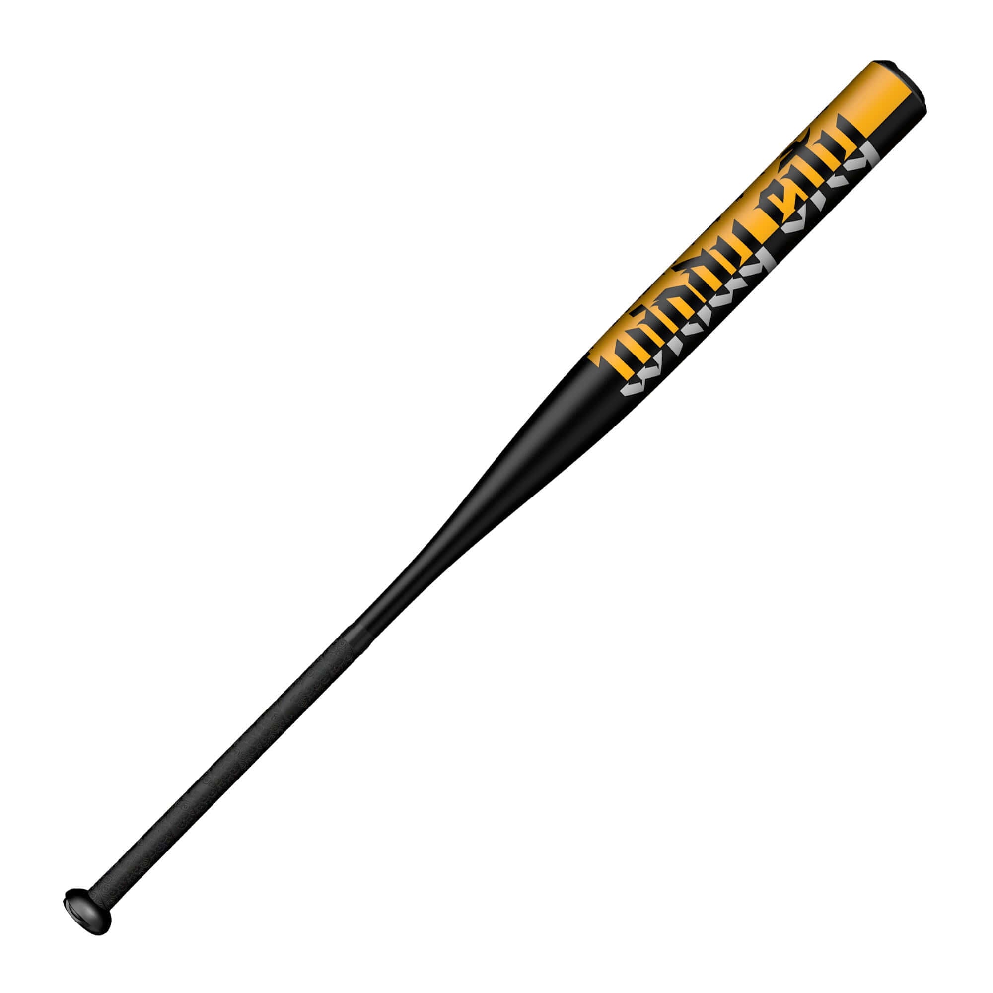 DeMarini Windy City Slowpitch Bat showcasing a sleek black design with bold yellow lettering, ideal for 16” softball play.
