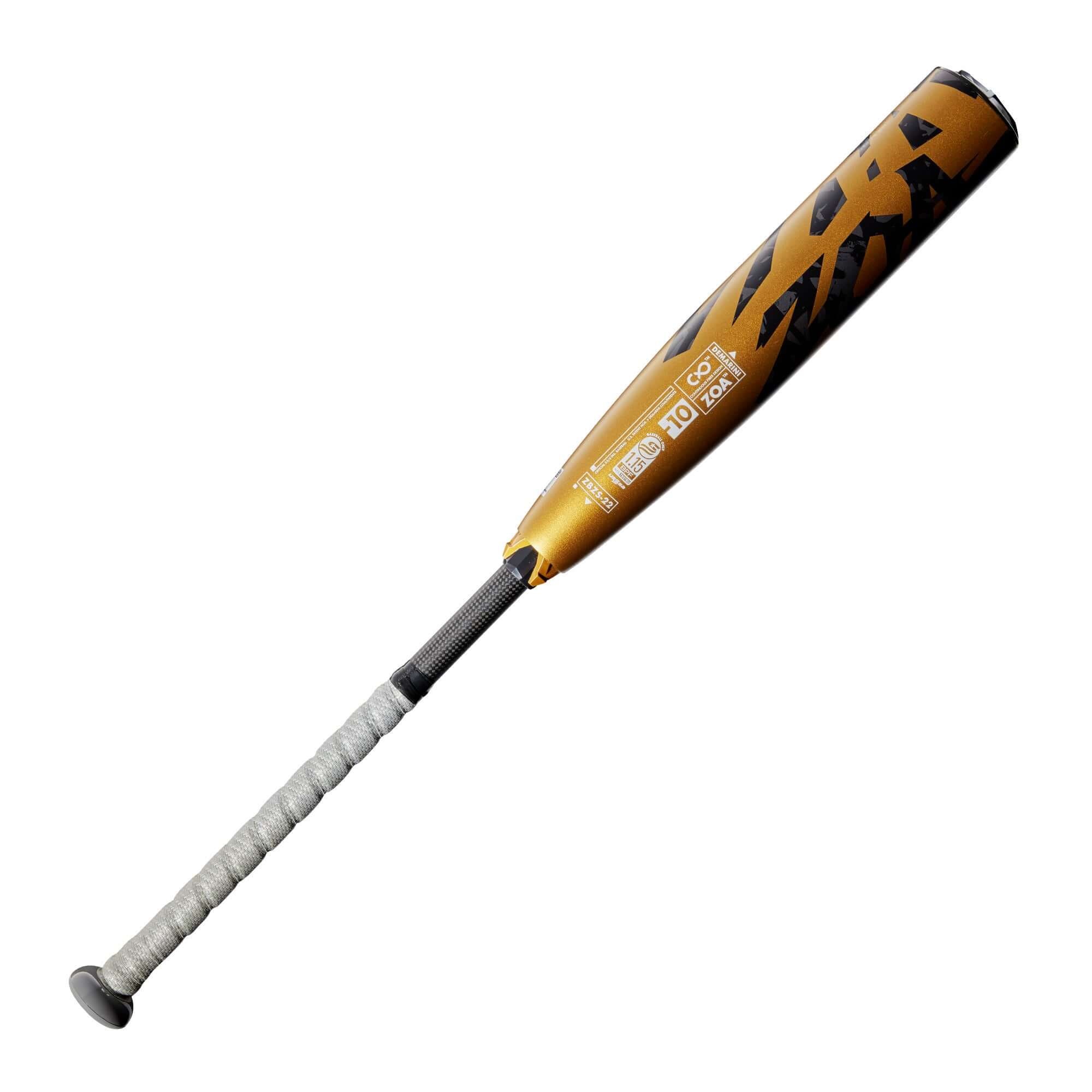 DeMarini ZOA (-10) 2 3/4 USSSA baseball bat with elongated barrel profile.