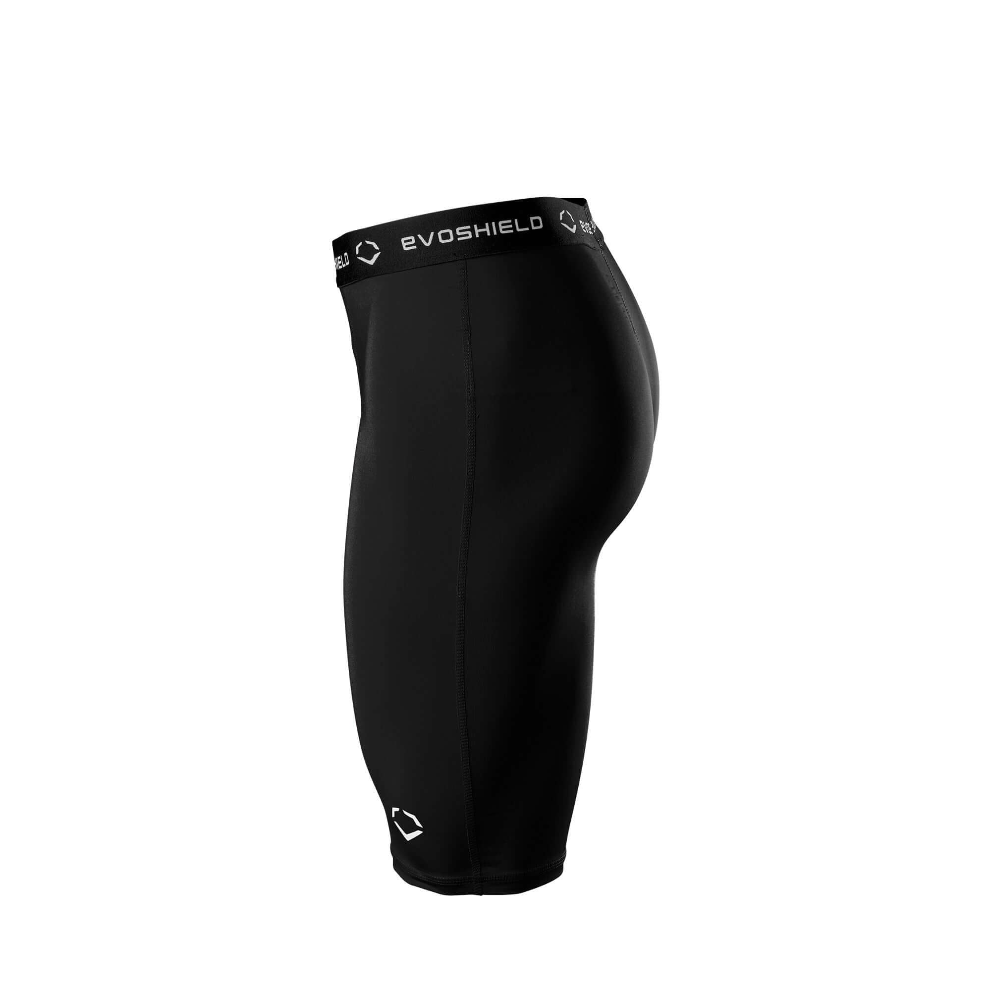 Evoshield Compression Shorts Black showcasing fitted design and moisture-wicking fabric for comfort and mobility.