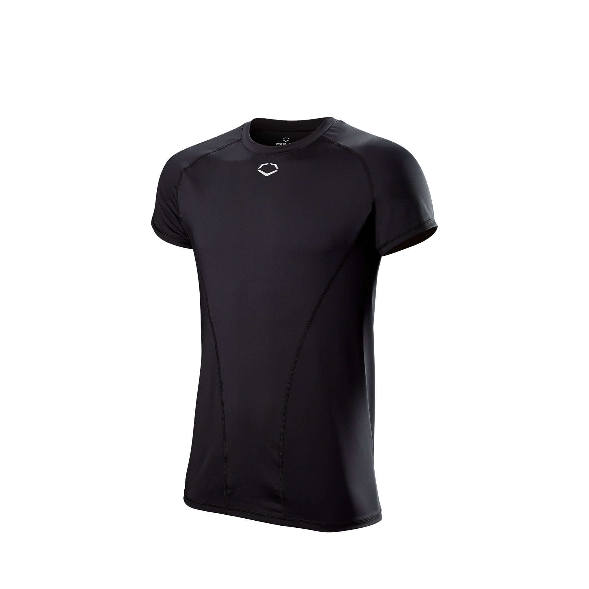 Evoshield youth compression shirt in black, moisture-wicking fabric for optimal performance and comfort during workouts.