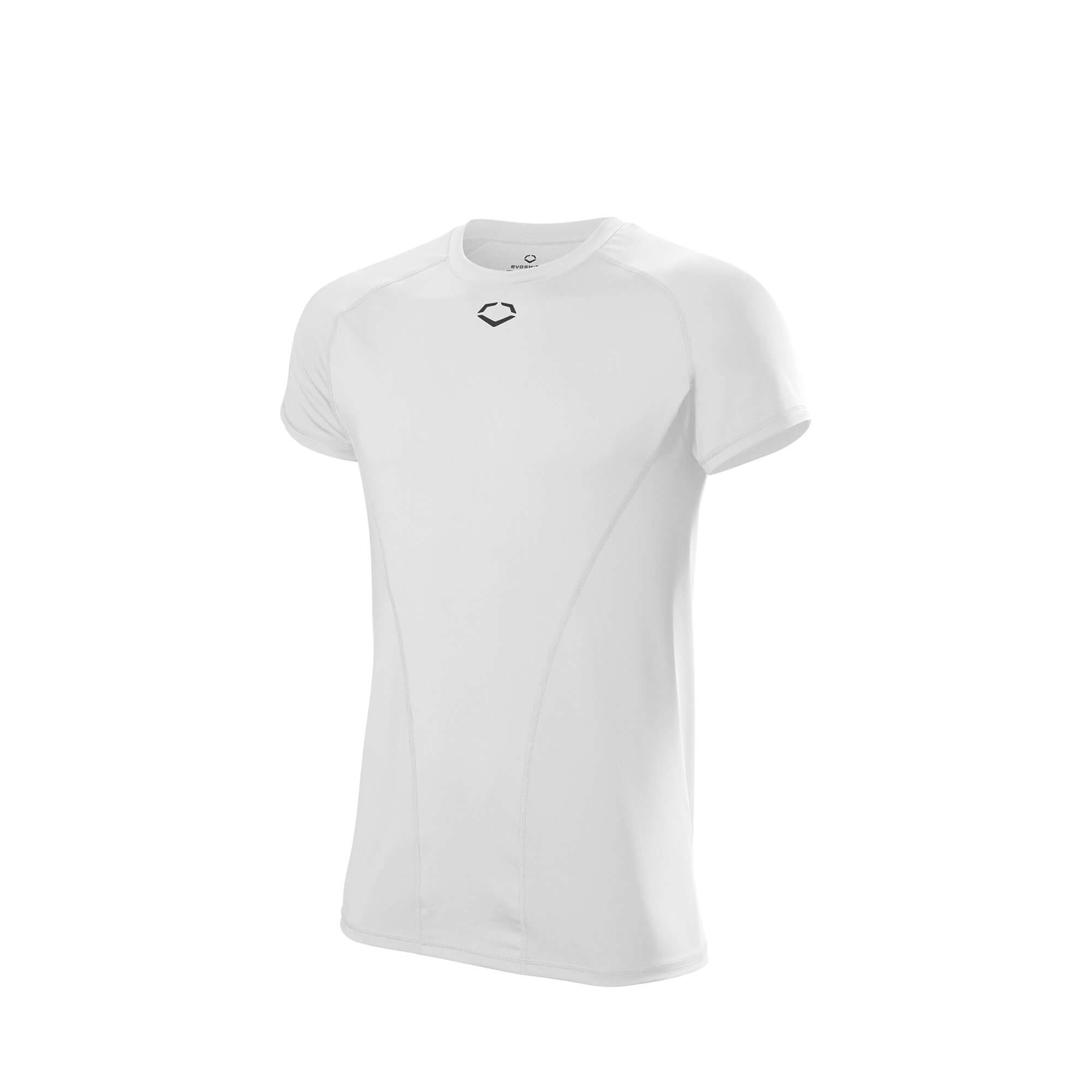 Evoshield Youth Compression Shirt in white, designed for moisture-wicking comfort and unrestricted movement during workouts.
