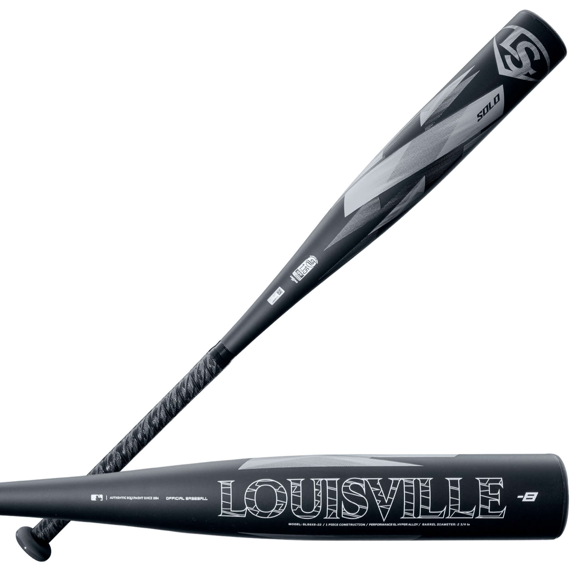 Louisville SOLO (-8) USSSA Baseball Bat with ultra-balanced swing weight and premium SL Hyper™ alloy design.