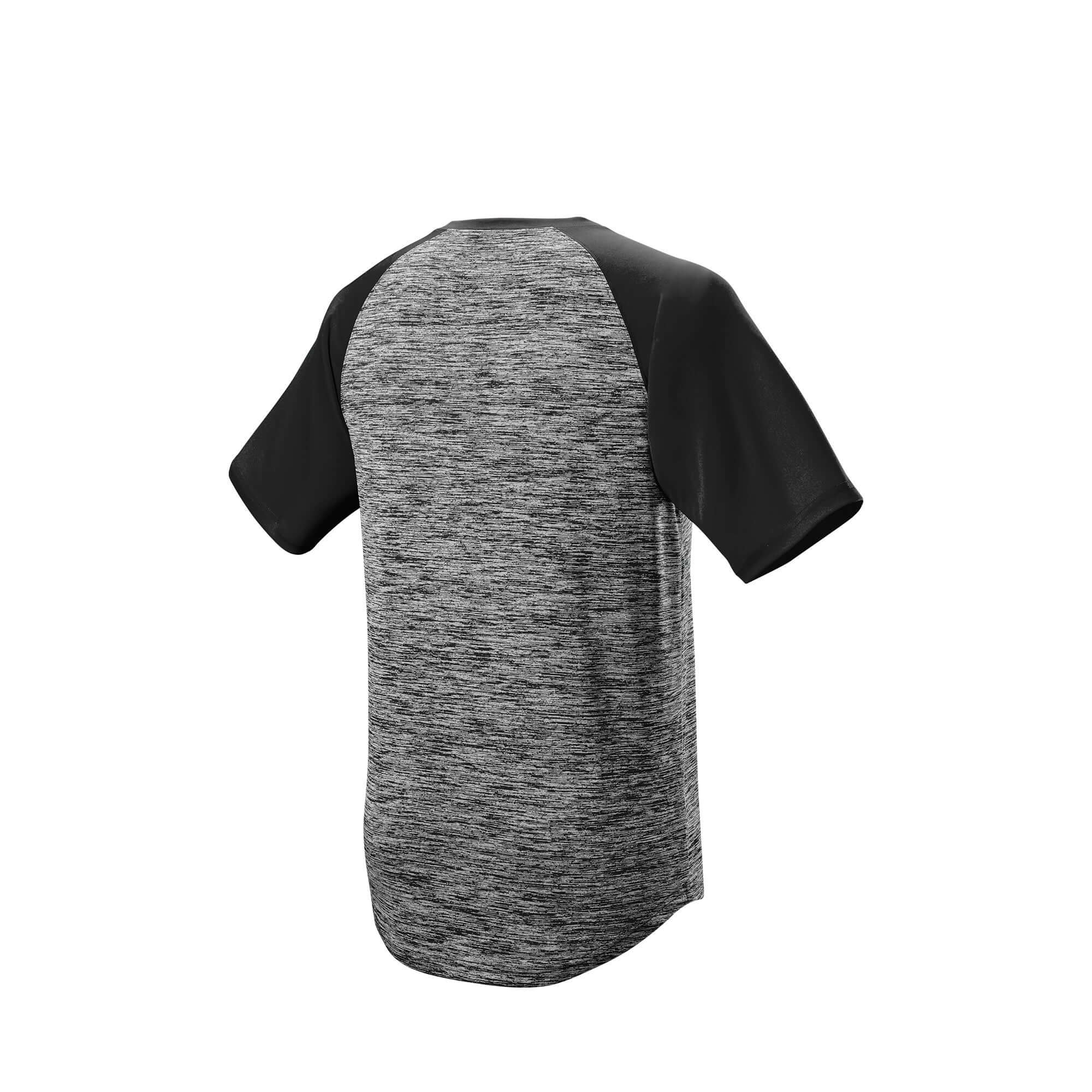 Evoshield Adult E304 Performance Pullover Tech Tee with black sleeves and heathered body, lightweight and moisture-wicking design.