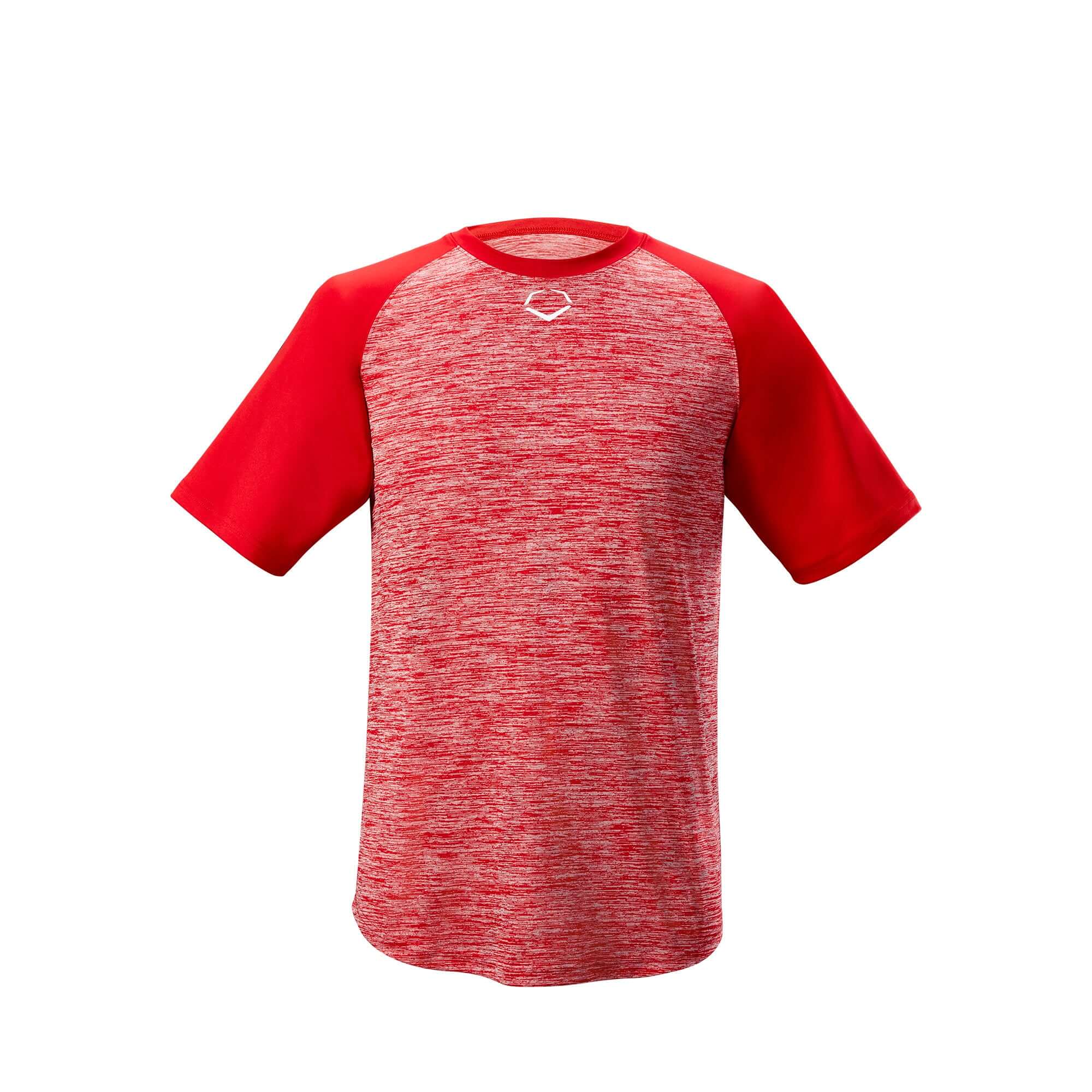Evoshield E304 performance pullover tech tee in scarlet red, lightweight and breathable athletic fit shirt.