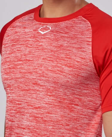 EvoShield Adult E304 performance pullover tech tee in scarlet, featuring a breathable and lightweight design for athletic fit.