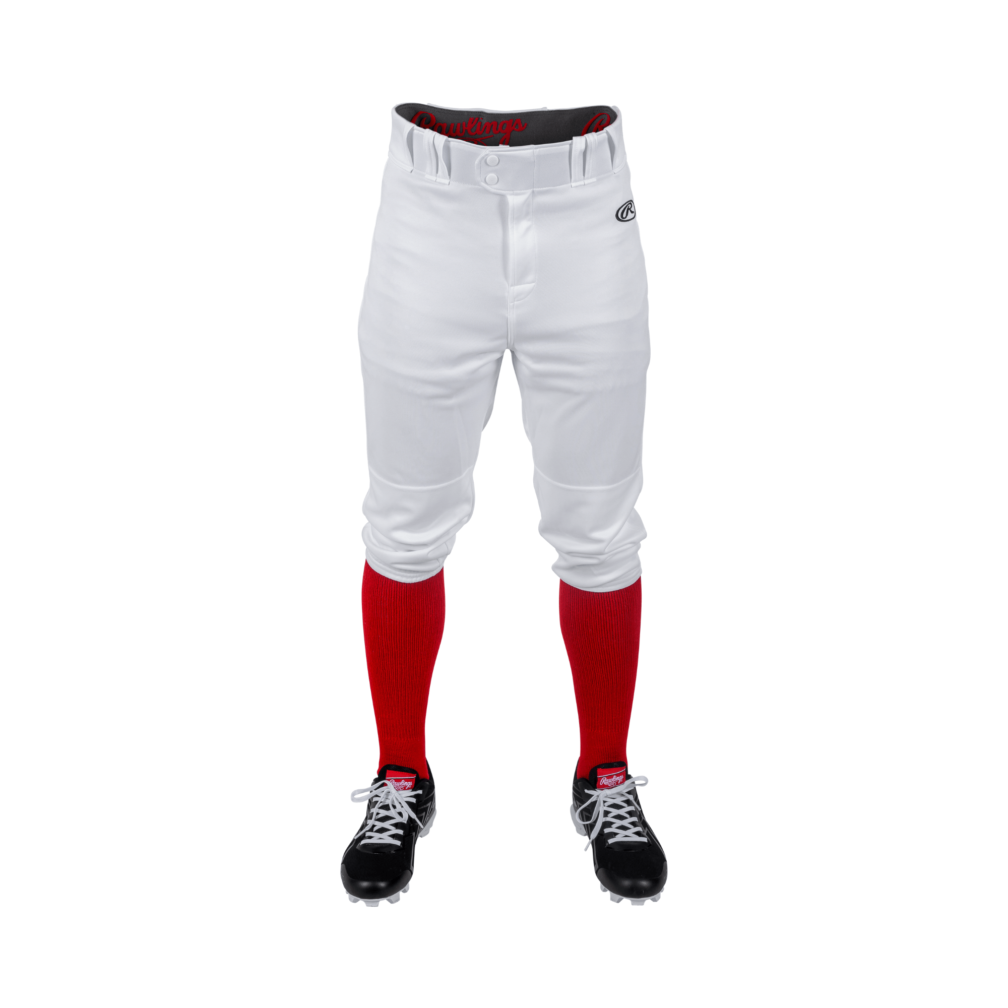 Rawlings Youth Launch Knicker Pant White front view pro stretch baseball pant