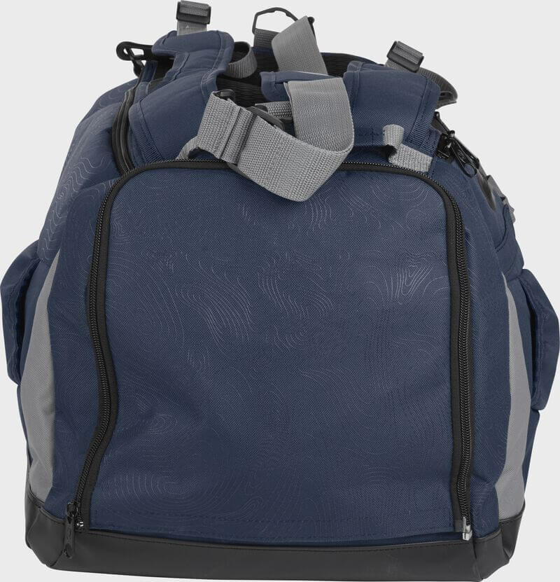 Trosky Rawlings Custom Mach Duffle Bag/Backpack in navy, featuring multiple storage compartments for sports gear.