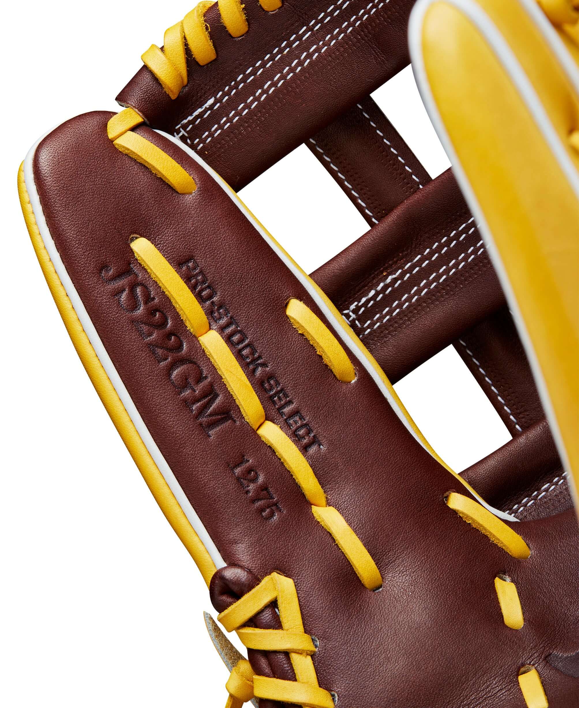 Close-up view of Wilson A2K Juan Soto glove demonstrating top-quality leather and craftsmanship.