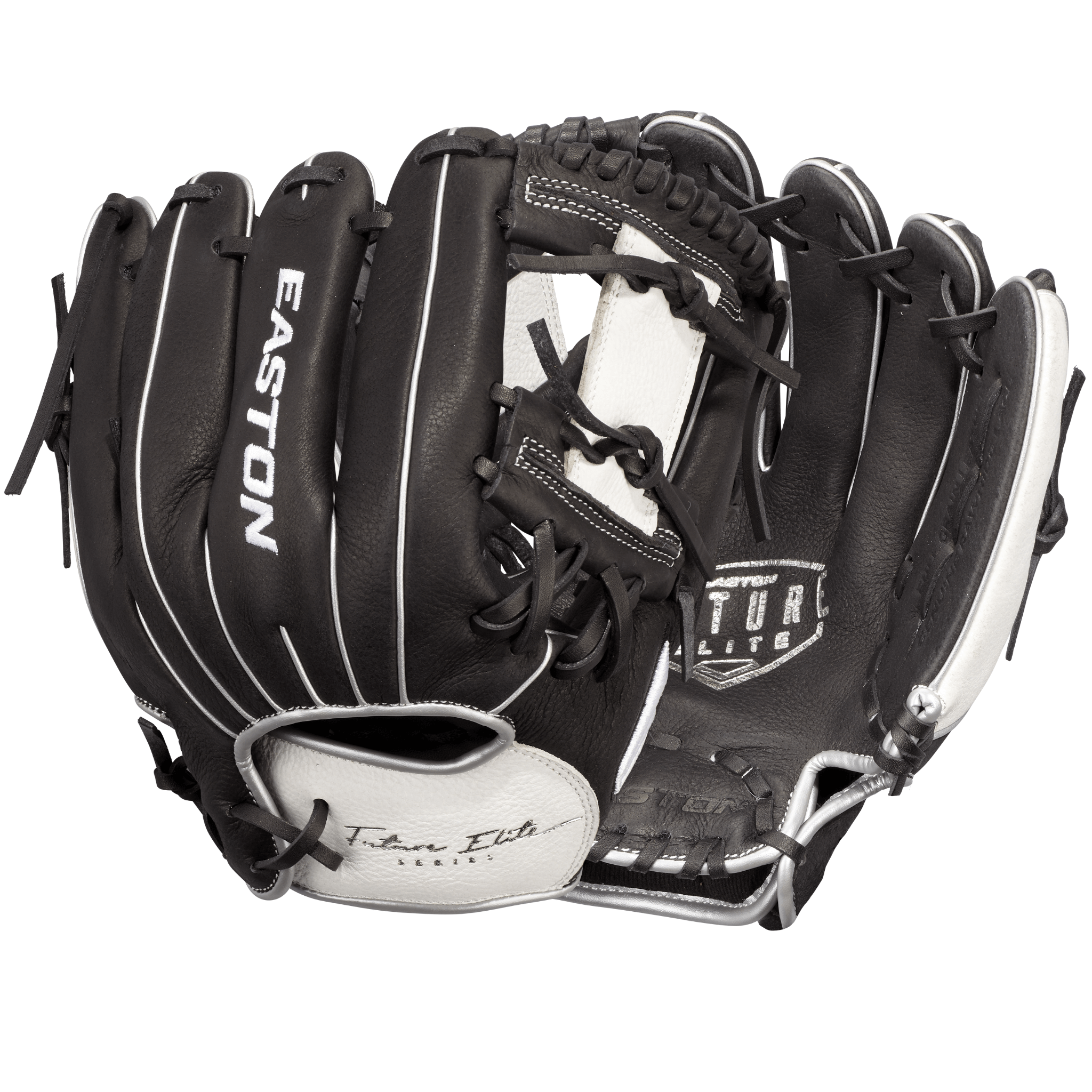 Easton Future Elite 11" Youth Baseball Glove Black/White - Back and Palm View