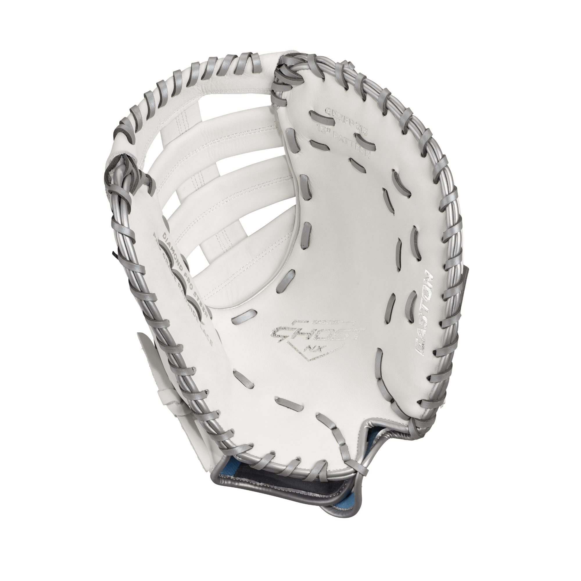Easton Ghost NX 13" fastpitch first base mitt softball glove interior view with Flex Notch closure system.
