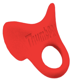 Red ThumbPRO thumb guard designed for comfort and performance, prevents bat sting and fits left or right-handed batters.