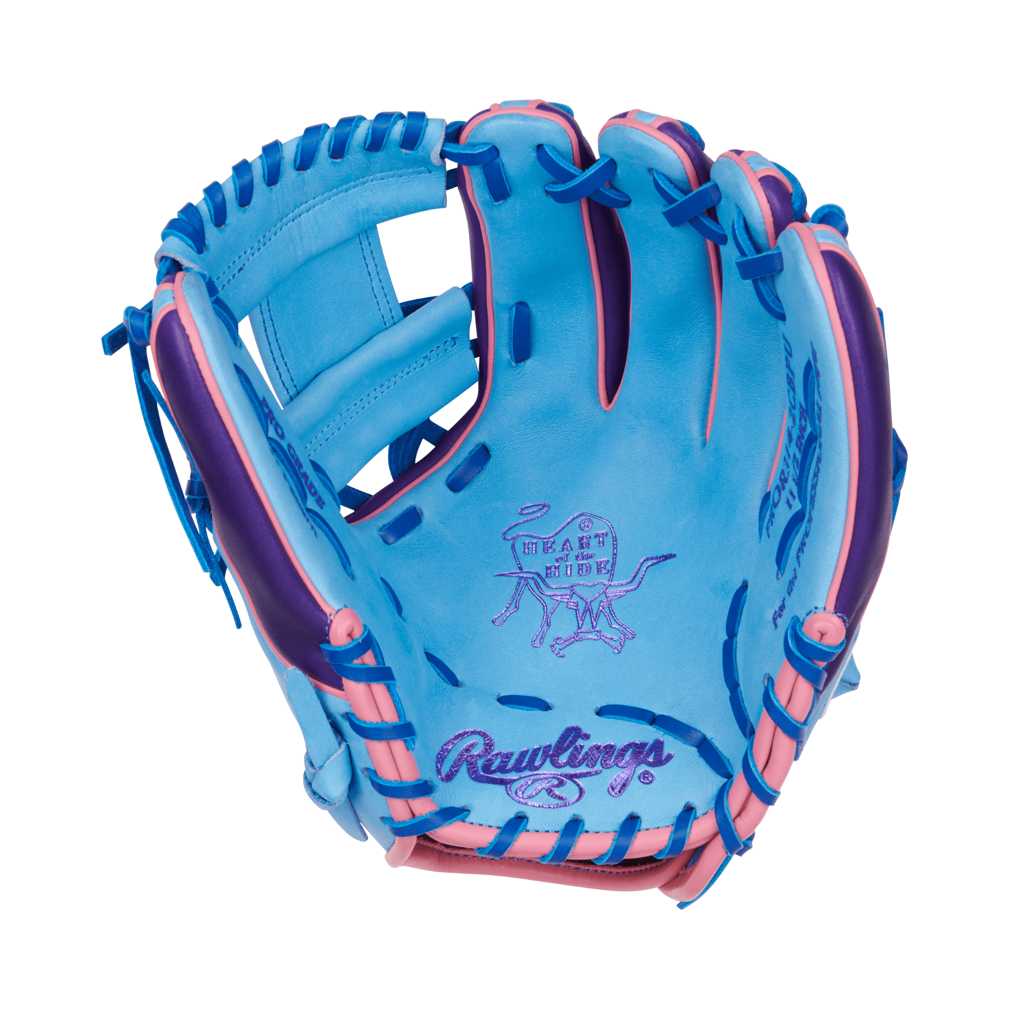 Close-up of the left side and thumb displaying pink accents, purple trim, and cohesive design details.