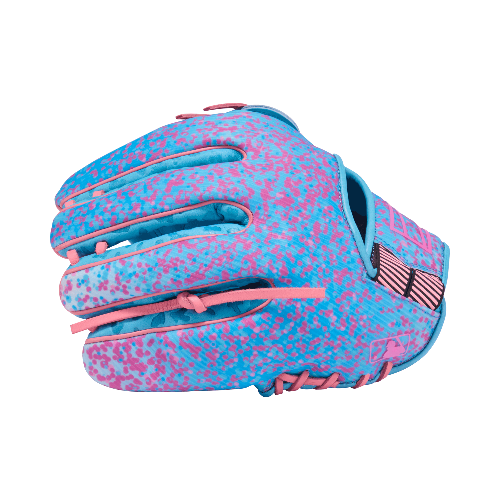 Rawlings REV1X Series Infield Baseball Glove in Colorful Blue and Pink, 11.75 inches, perfect for youth players.