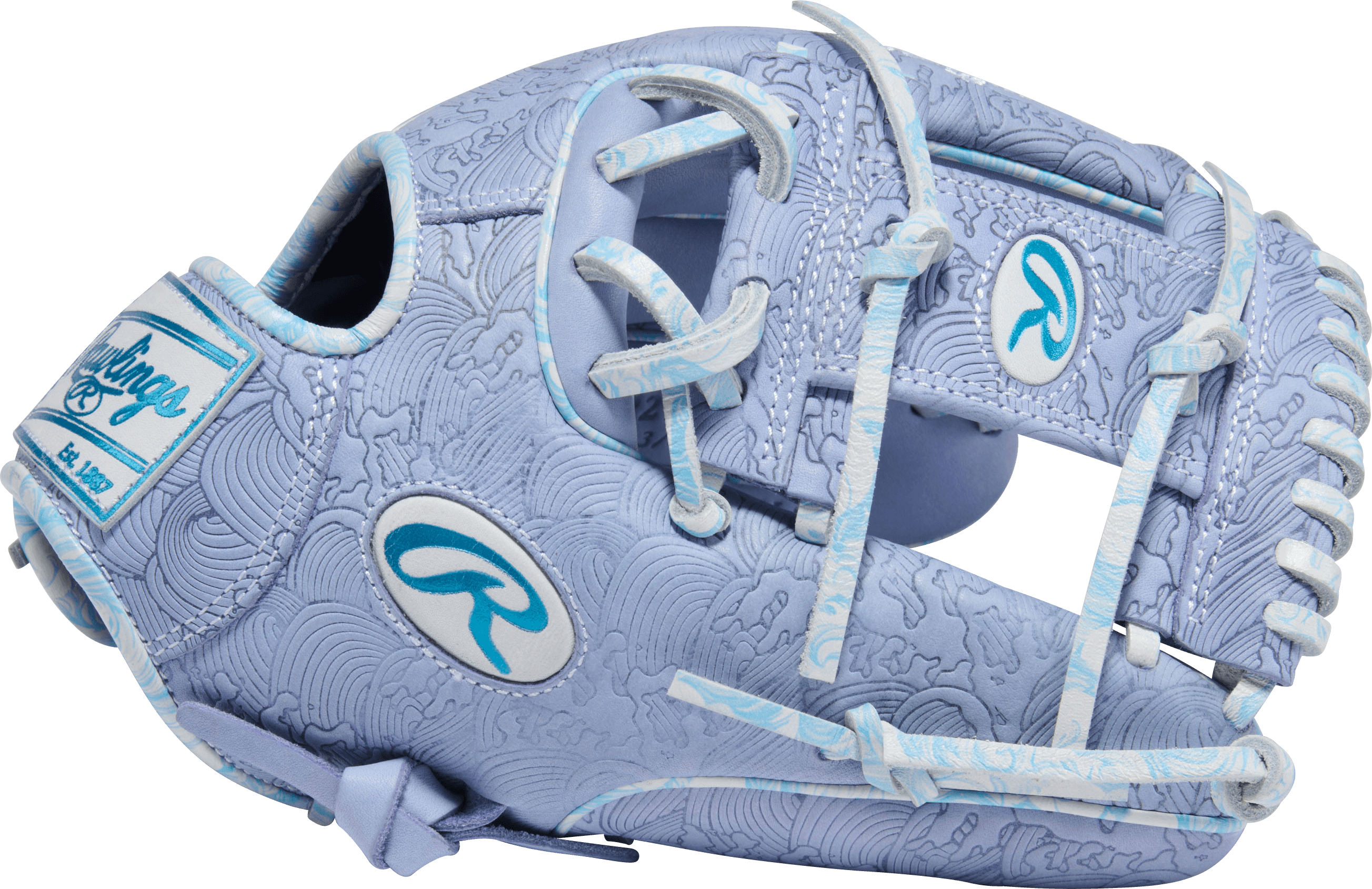 Rawlings May 2026 Gold Glove Club RGGC (GOTM) PROR2175-2PEW 11.75" Baseball Glove backhand view, periwinkle color, I-web design.