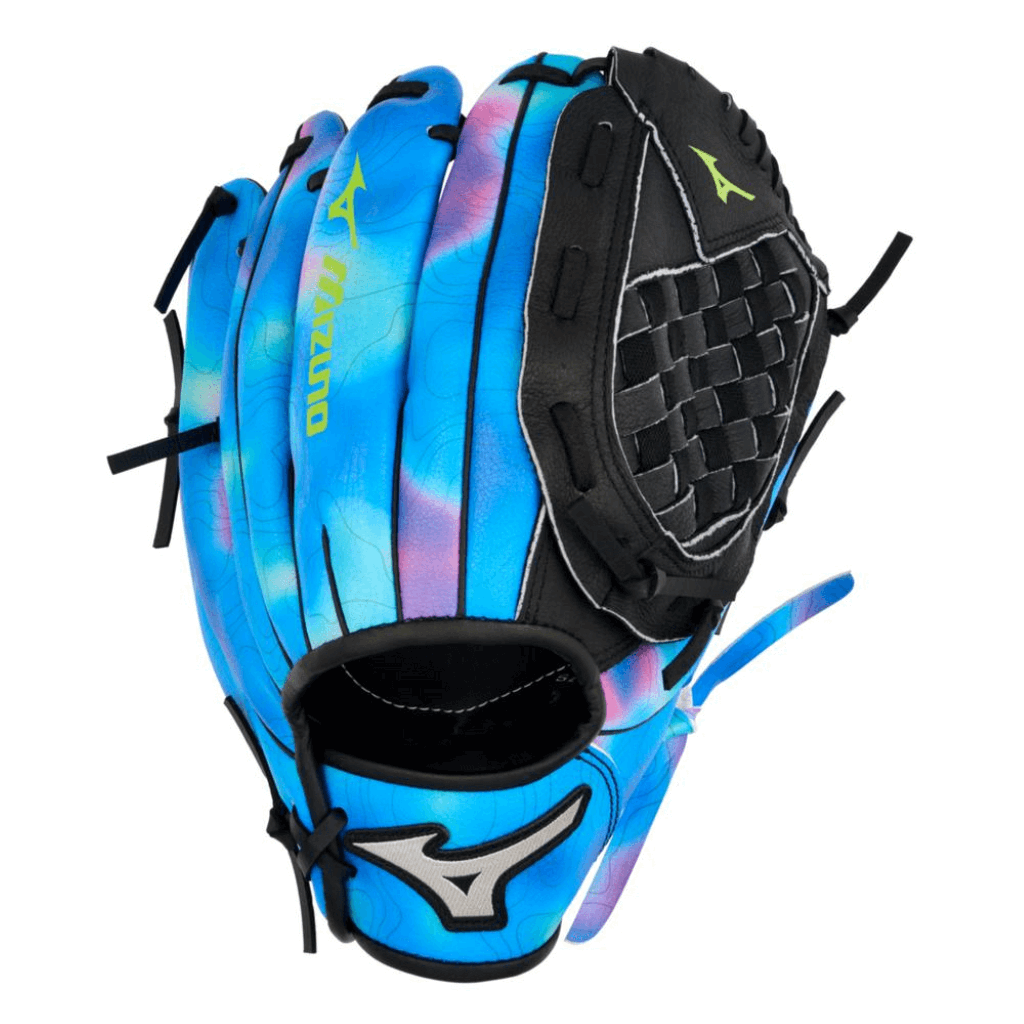 Back view of Mizuno Prospect Dreamy 11" RHT Baseball Glove with colorful graphic print