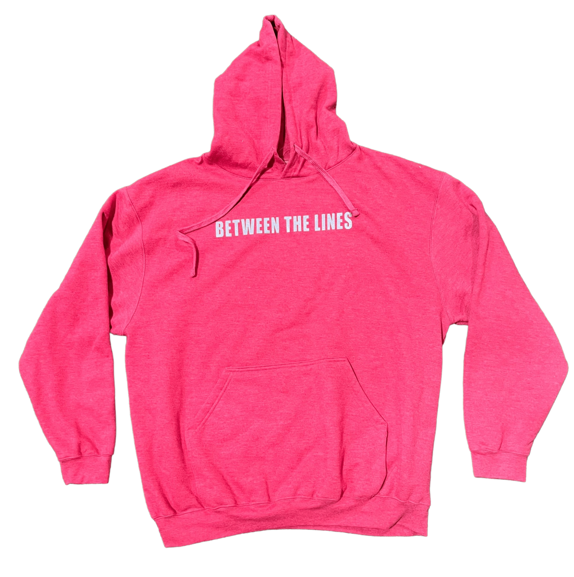 Between The Lines cactus hoodie in vibrant pink with front pocket and drawstring hood for ultimate comfort and style.