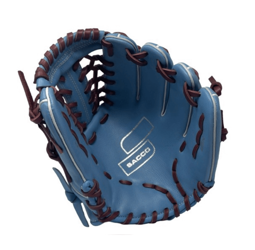 Sacco Youth Ultra Smooth Kip 11” Mod Trap Glove palm view in Light Blue kip leather.