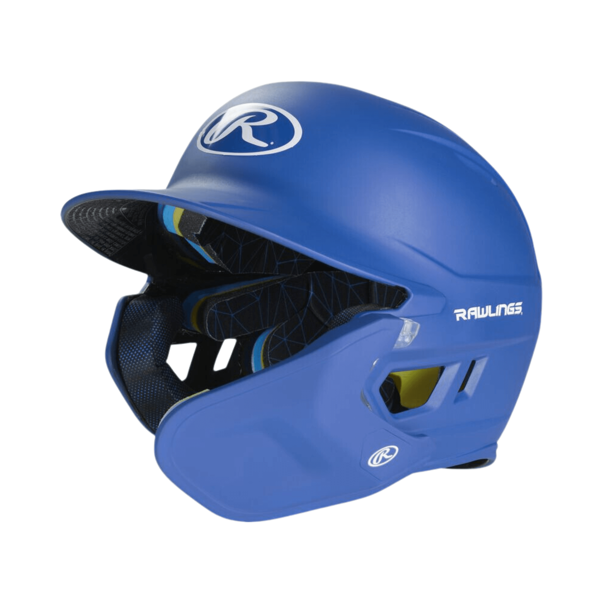 Rawlings Mach Adjust right handed batting helmet in blue, designed for junior players with adjustable fit for enhanced performance.