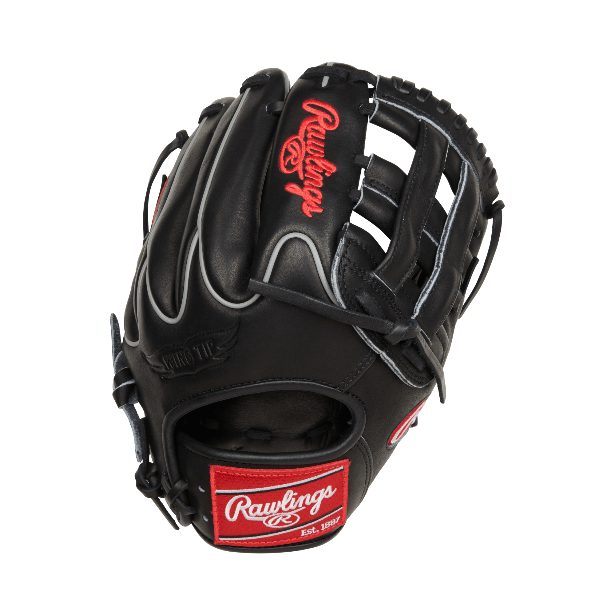 Rawlings Heart of the Hide 11.75-inch baseball glove in black, featuring traditional design and red logo.
