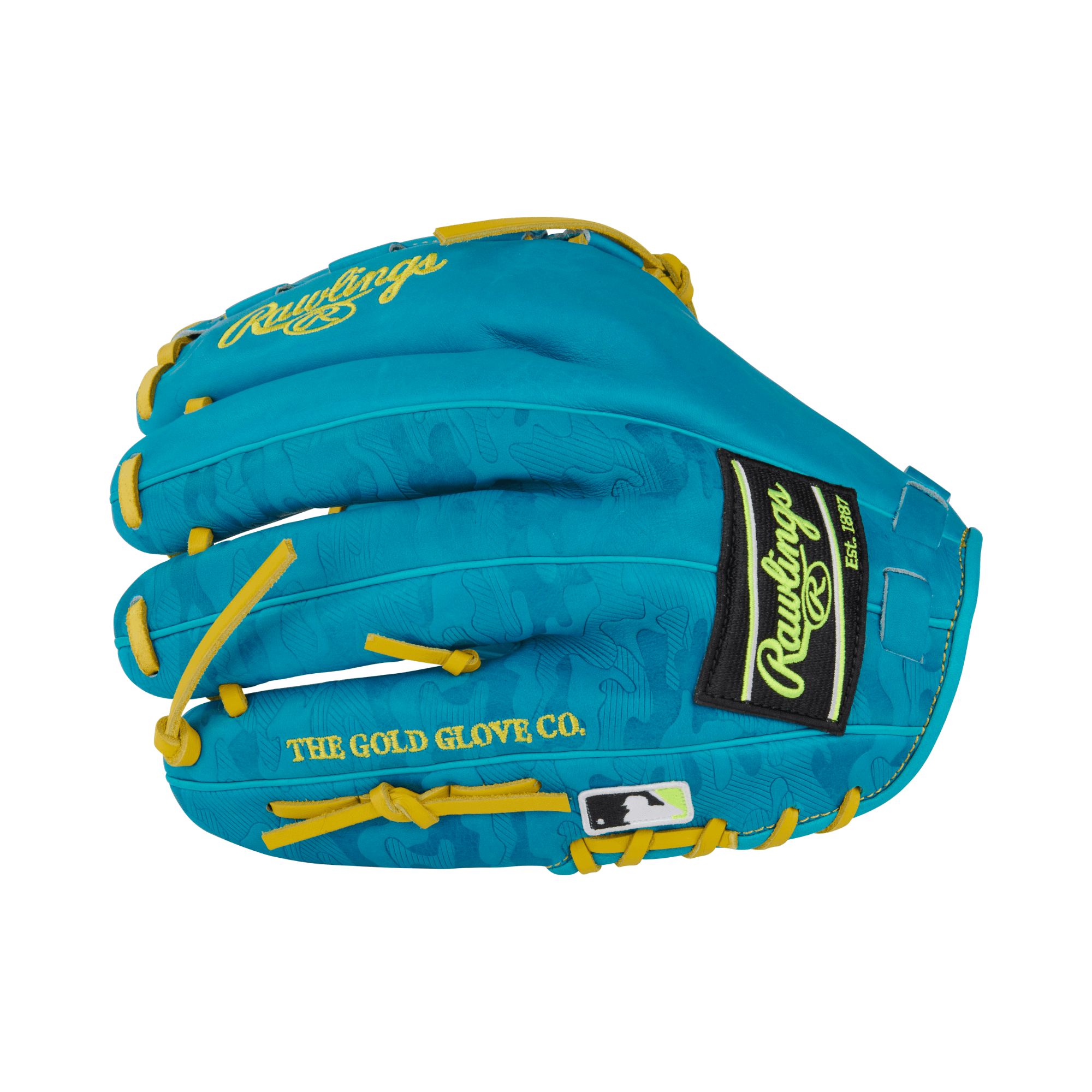 Right side view of the Rawlings Colorsync glove emphasizing the Basket Connector web for pitch concealment."