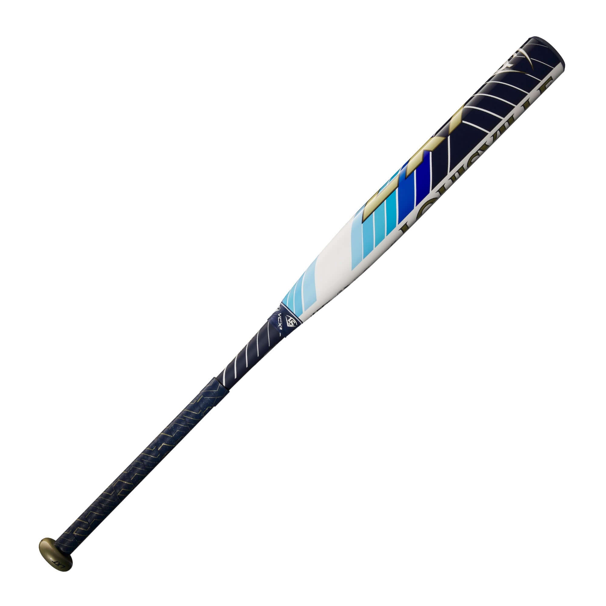 Louisville Slugger 2024 LXT (-11) Fastpitch Bat with a blue and white design, engineered for light swing weight and balanced performance.