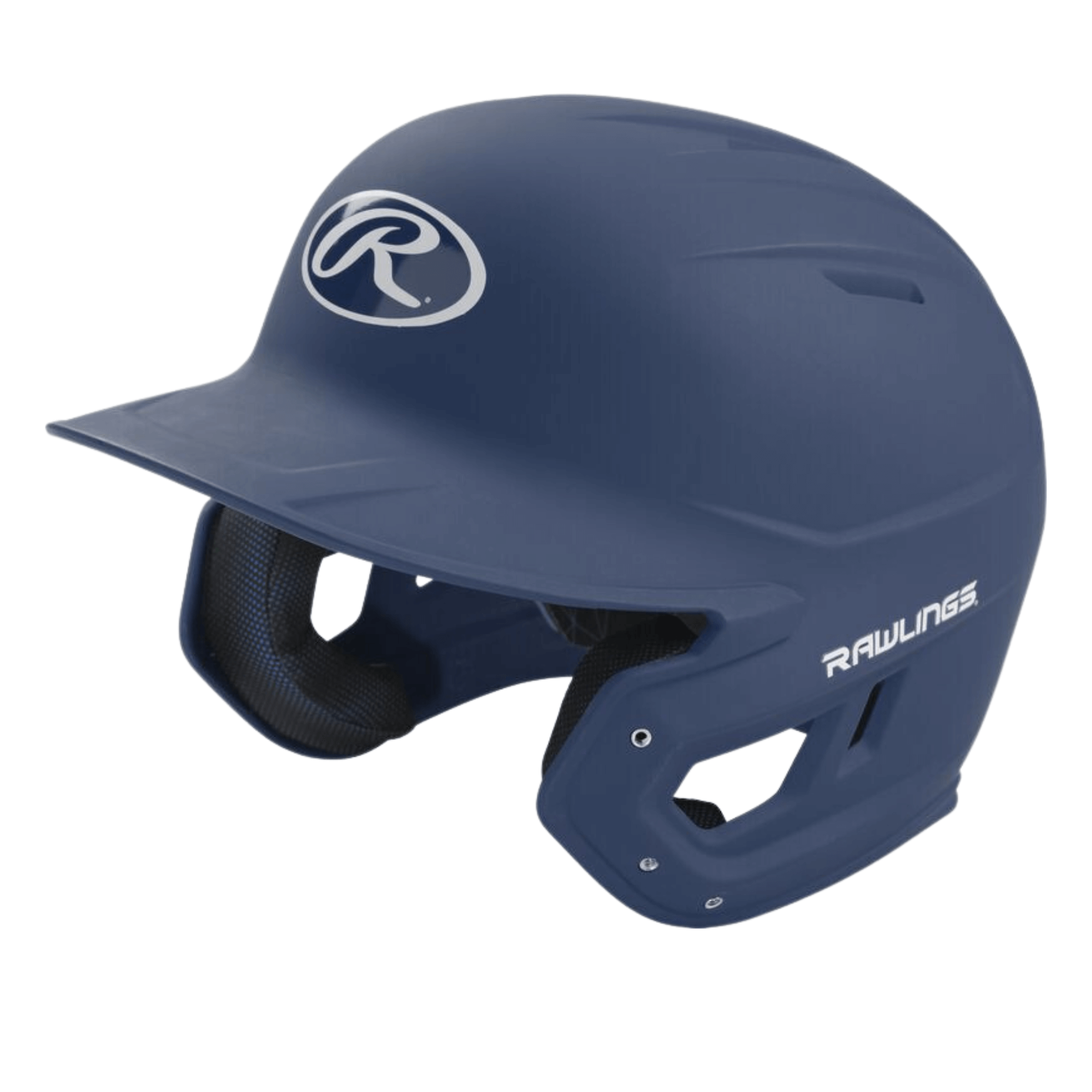 Rawlings MACH junior batting helmet in navy blue with sleek design and logo, offering protection and comfort for young hitters.