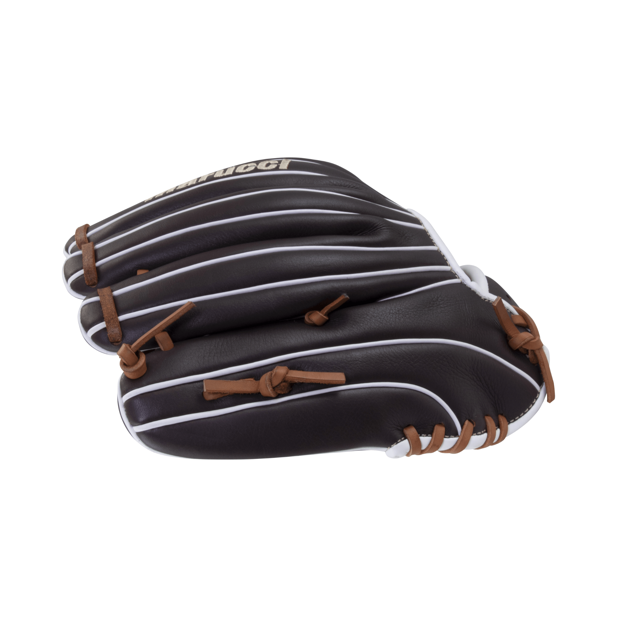 Marucci Krewe M Type 43A4 11.5" glove featuring a black leather design and white accents for enhanced performance and comfort.