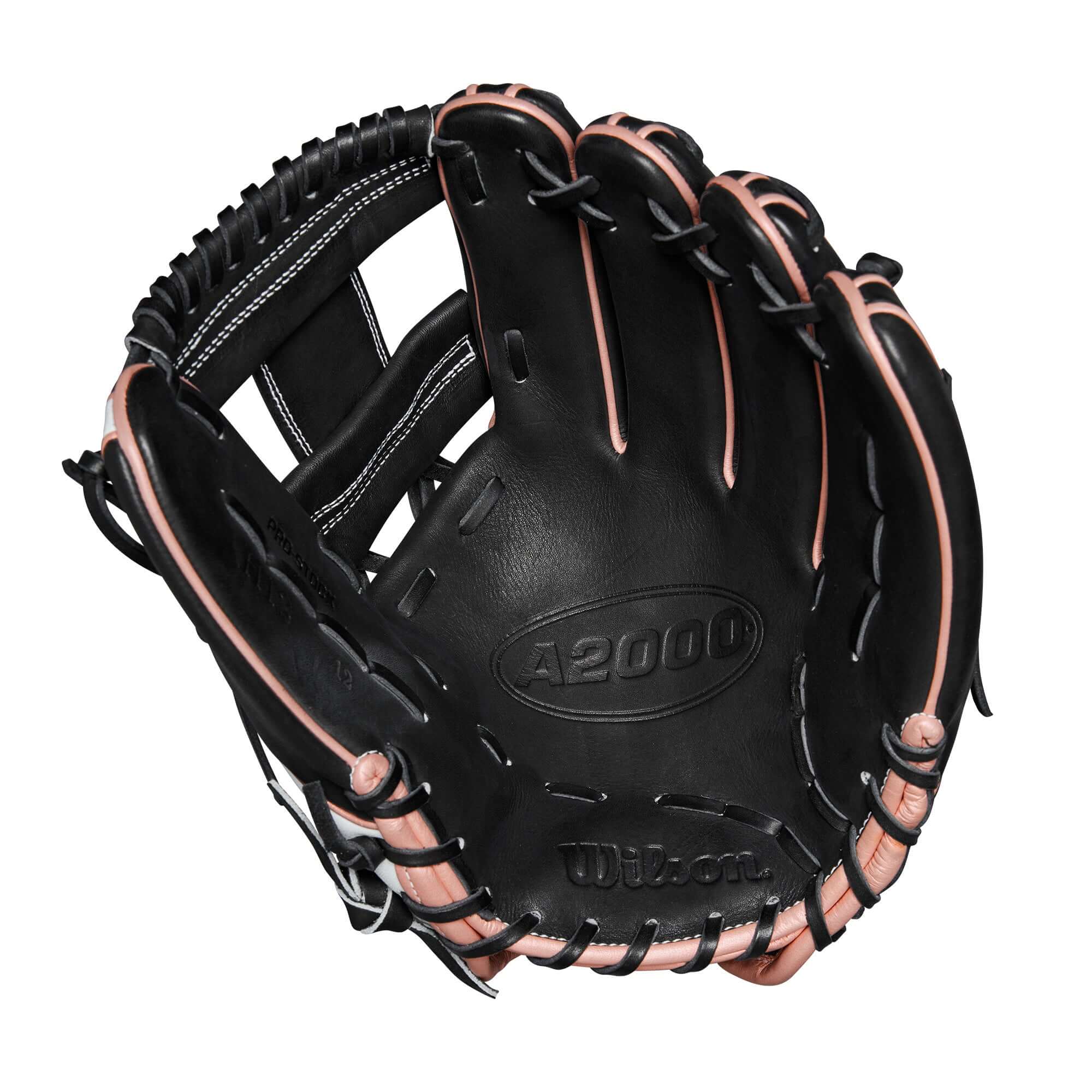 Wilson A2000FP H12 infield glove in black and rose gold, designed for secure catches and durability, 12" size.