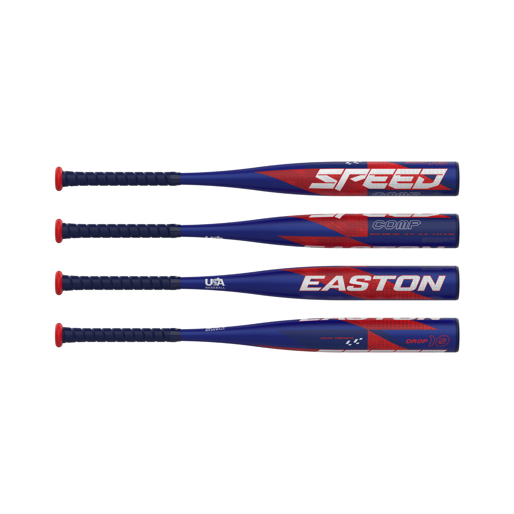Easton Speed Comp -10 USA youth baseball bats showcasing vibrant blue and red design, emphasizing performance and power.