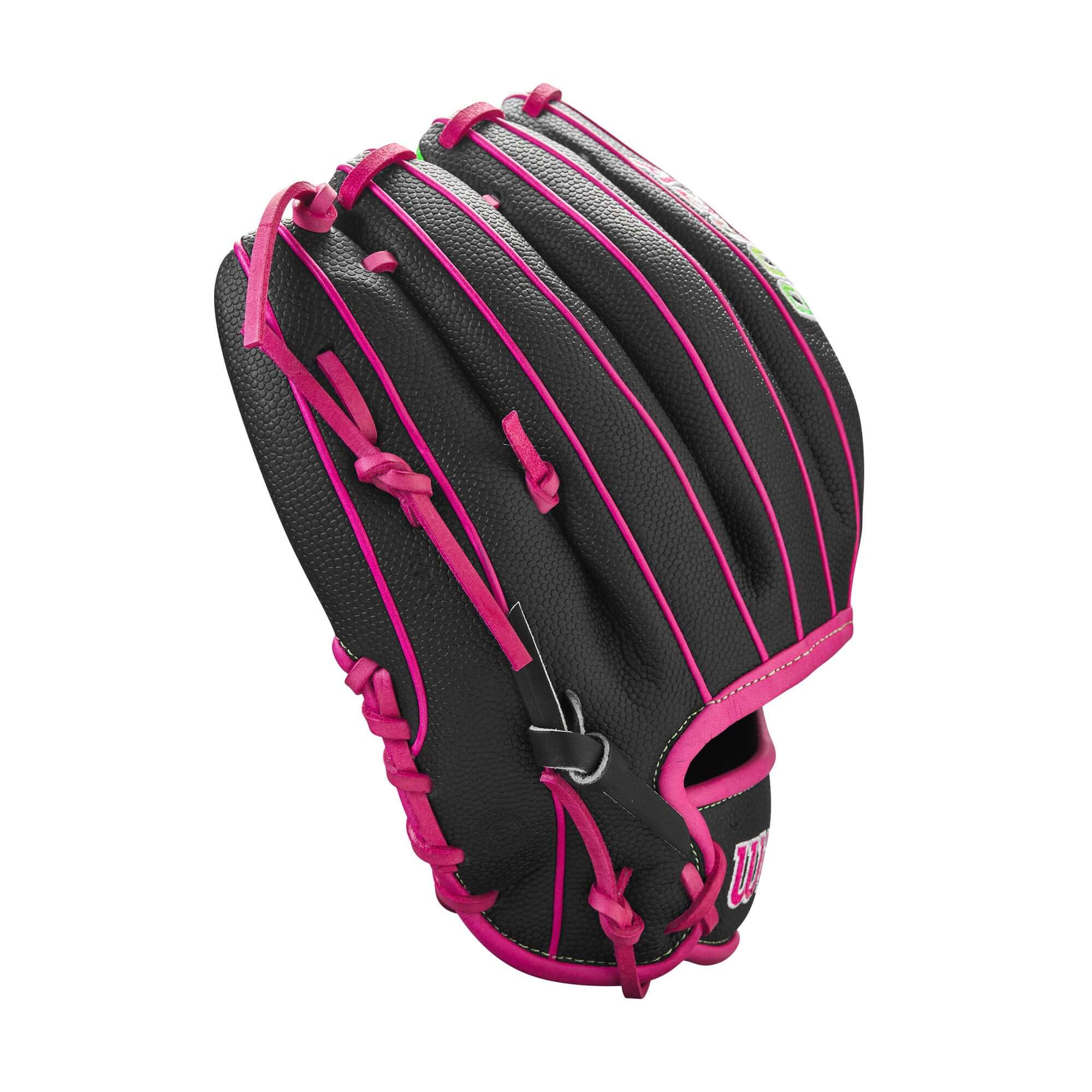 Wilson A2000 Glove of the Month August 2023, 11.75" black glove with pink accents, designed for superior performance.