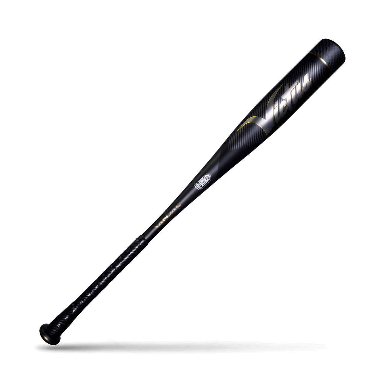 Victus Vandal 2 baseball bat with a micro-perforated grip and carbon composite barrel for lightweight swing and large sweet spot.