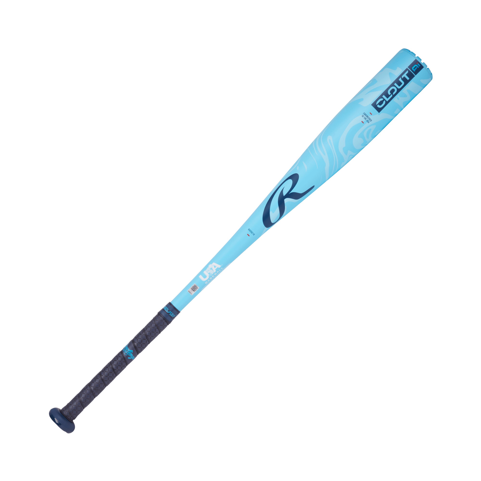 Rawlings Clout 2025 -10 USA baseball bat featuring innovative Ai-assisted barrel design in a vibrant blue color.