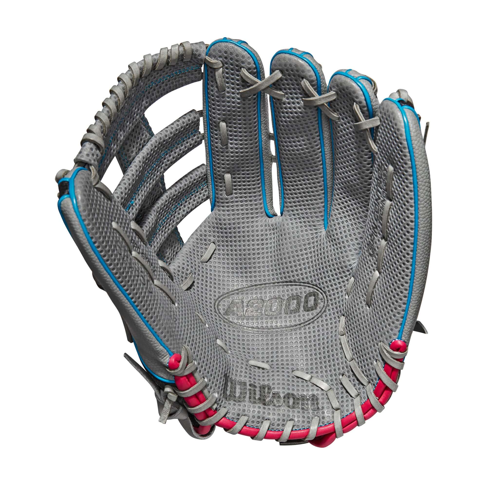 Wilson A2000 SCSP13SS 13" slowpitch softball glove in grey and black with Spin Control Technology and SuperSkin.