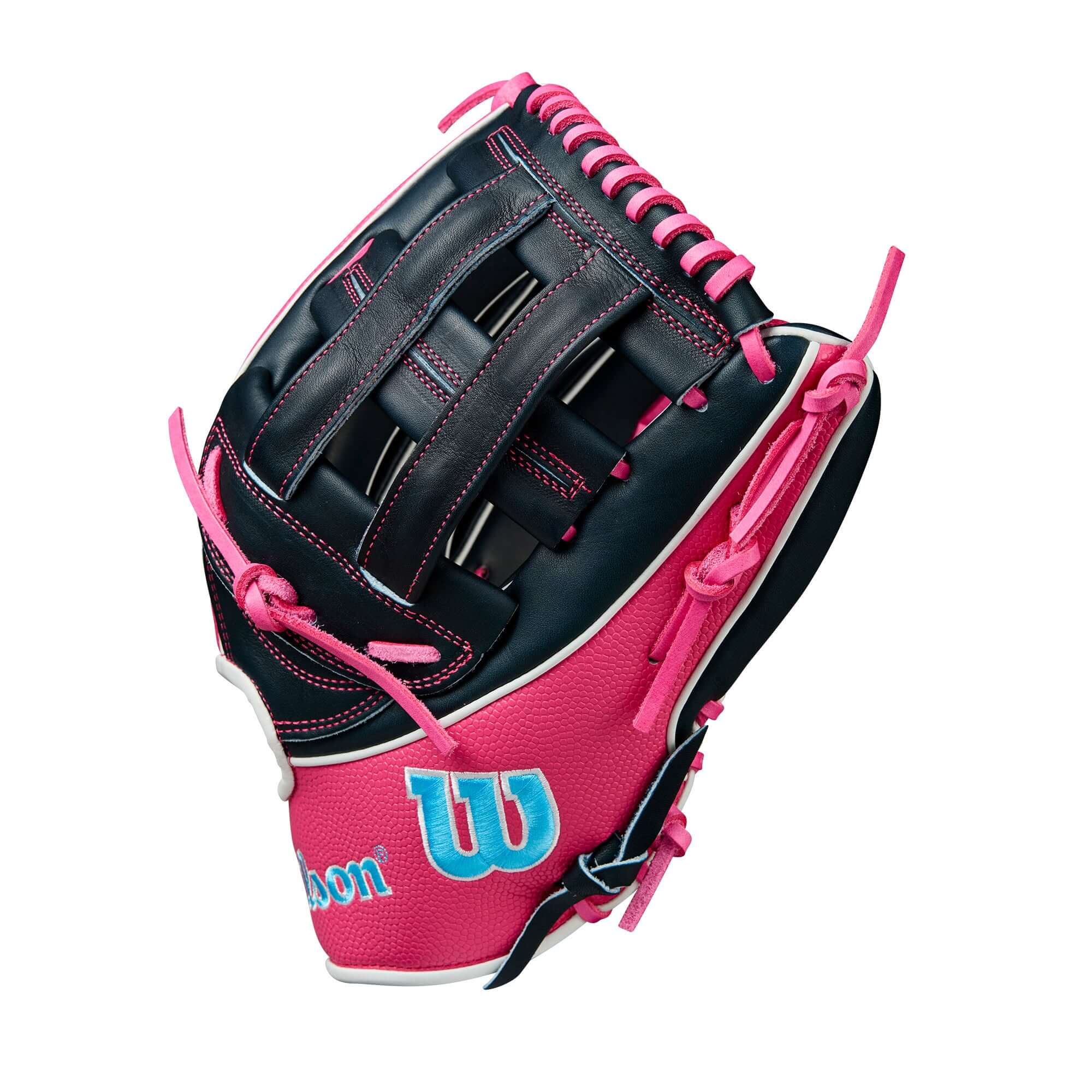 Close-up of left thumb showing rolled dual welting for enhanced support and glove shape retention.