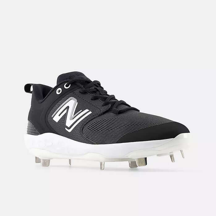 New Balance Fresh Foam X 3000 v6 Metal Baseball Cleats in black, featuring a PU-coated mesh upper and 8-spike plate.