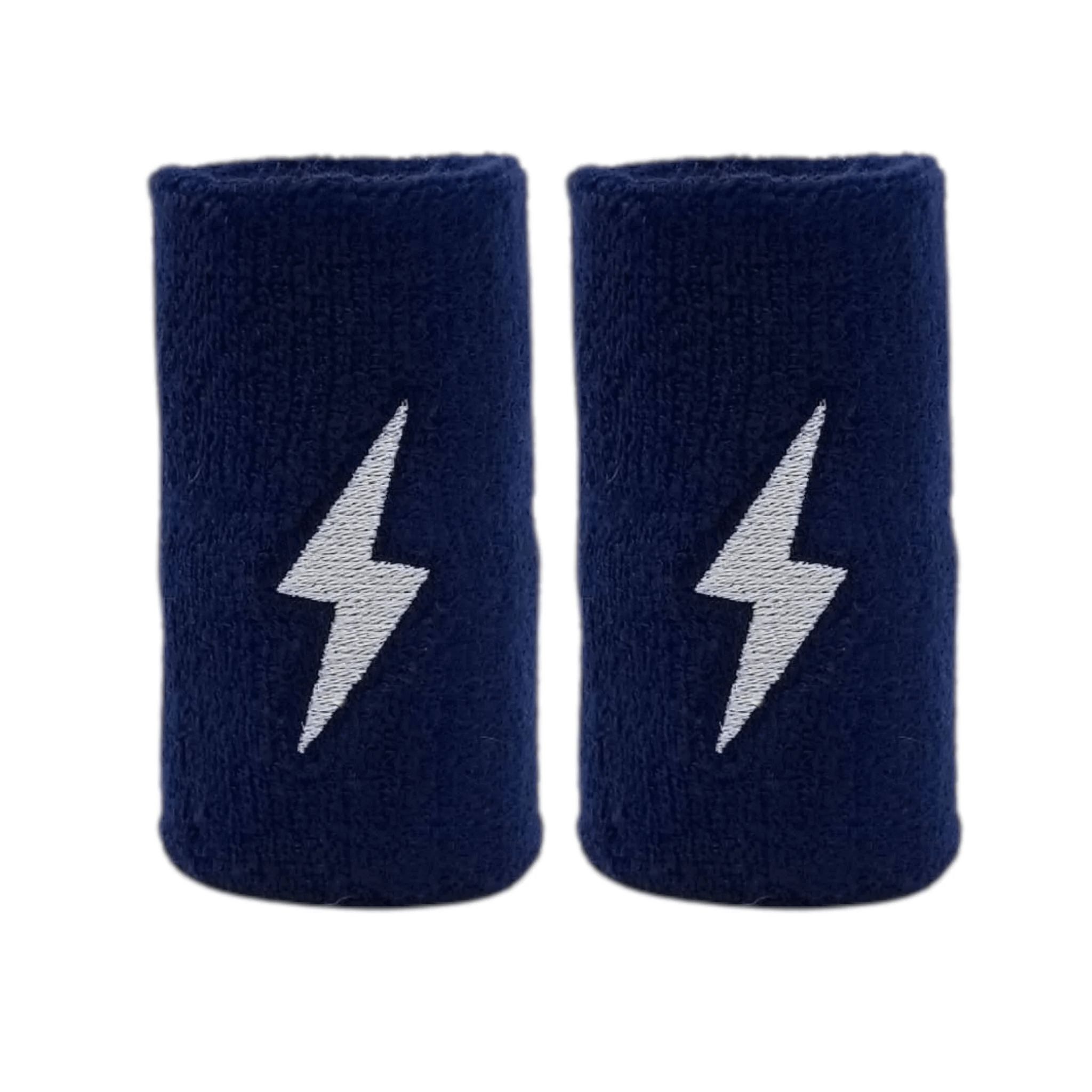 Bruce Bolt Premium Pro Wrist Bands in navy with lightning bolt design, super-soft terry cloth for sweat absorption.