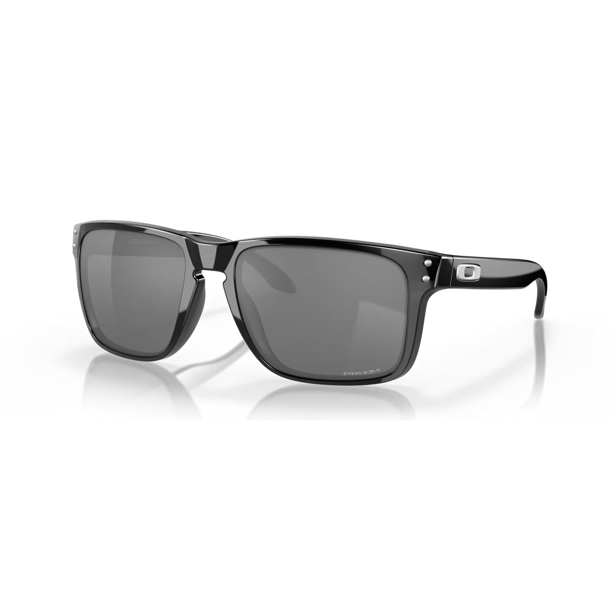 Oakley Holbrook XL Prizm Black Sunglasses with polished black frame, featuring keyhole bridge and metal rivets, designed for larger faces.