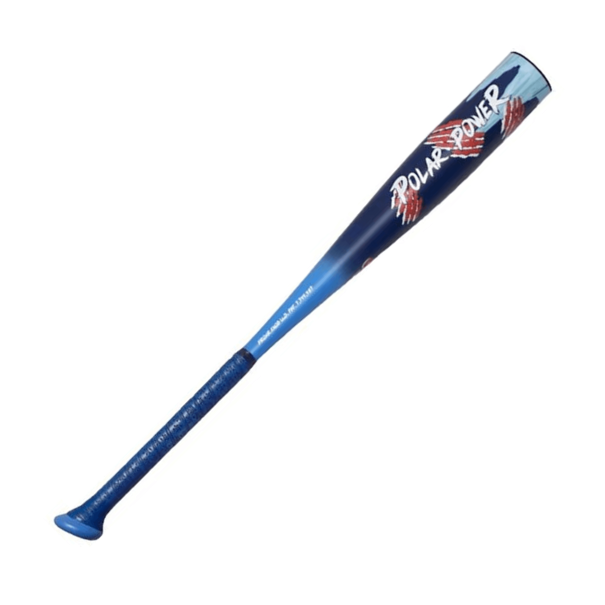 Dove Tail Bats Polar Power metal bat with blue grip, red/white/blue design, USSSA certified, available in various lengths.