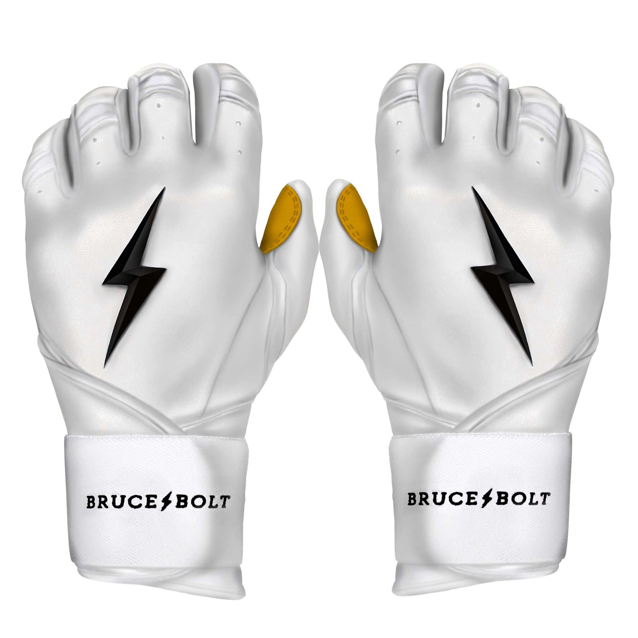 Bruce Bolt Premium Pro Long Cuff Batting Gloves in White