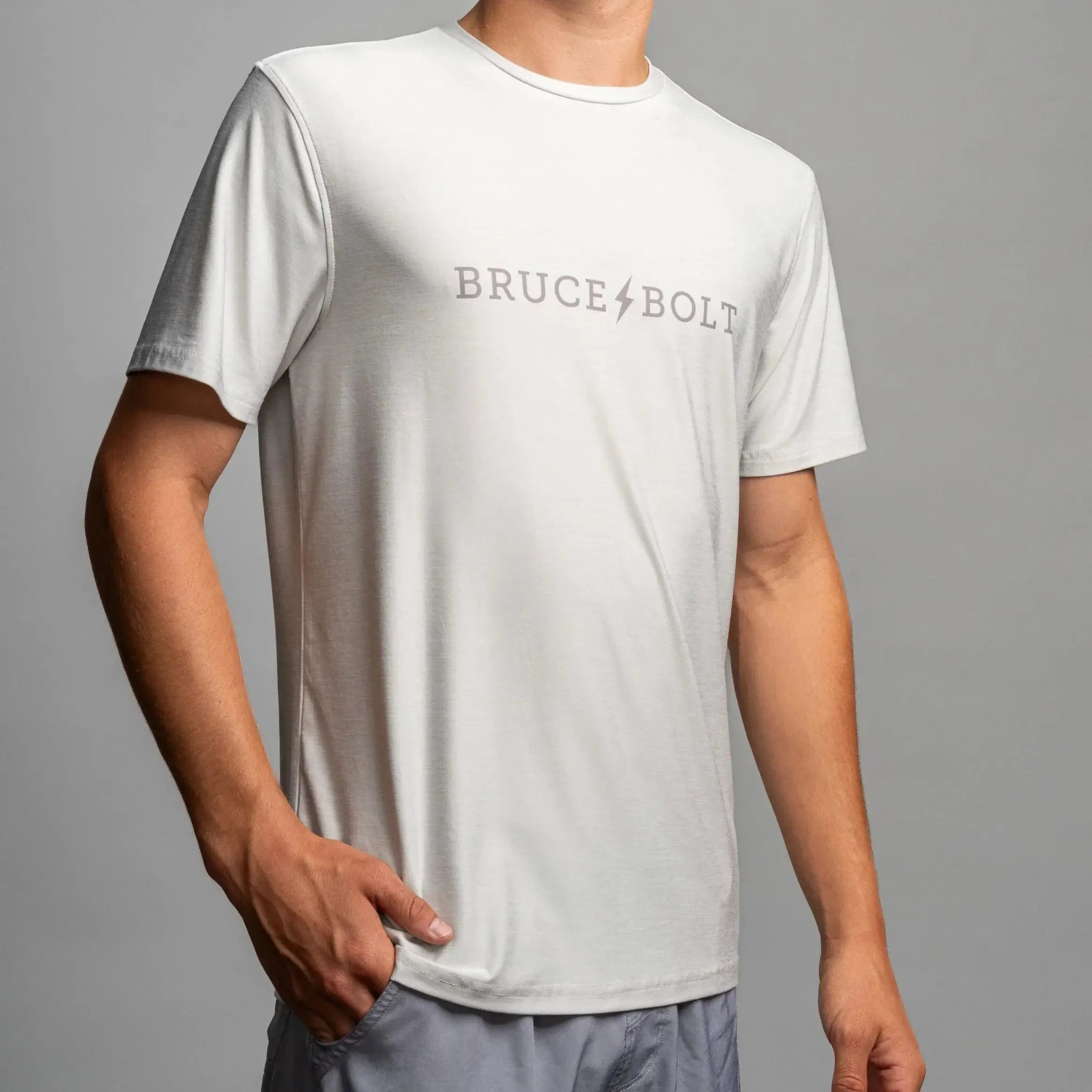 Men's grey Bruce Bolt SuperSoft T-Shirt showcasing unmatched softness and breathable fabric for all-day comfort.