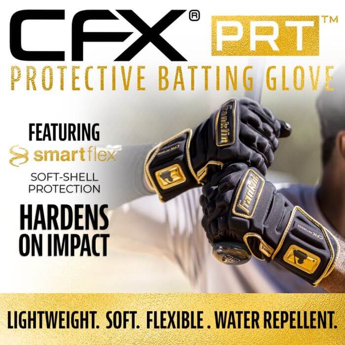 Franklin CFX Pro PRT batting gloves showcasing smartflex soft-shell protection for enhanced hand safety in baseball and softball.