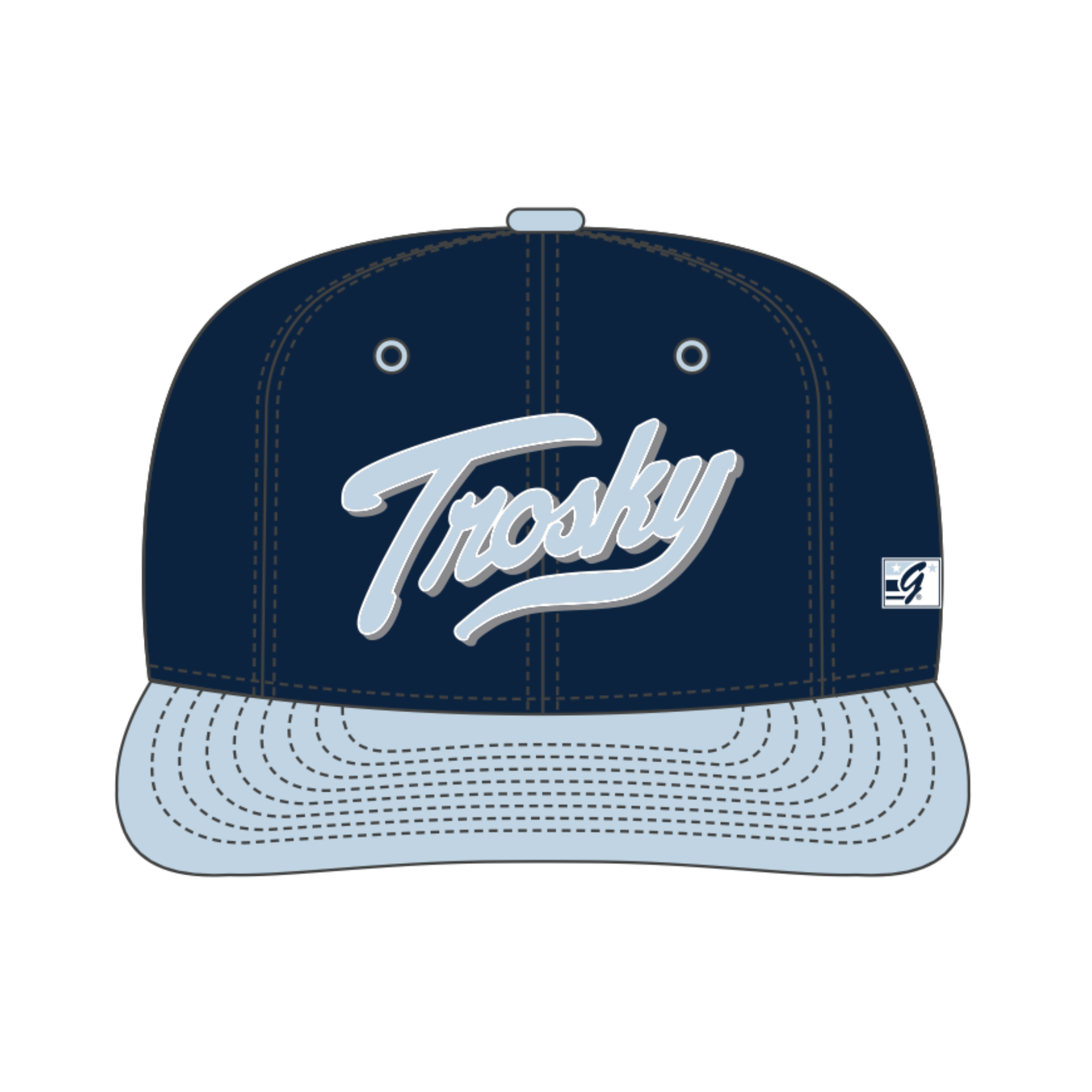 Trosky Arizona On Field Cap showcasing sleek navy construction and embroidered logo for baseball enthusiasts.