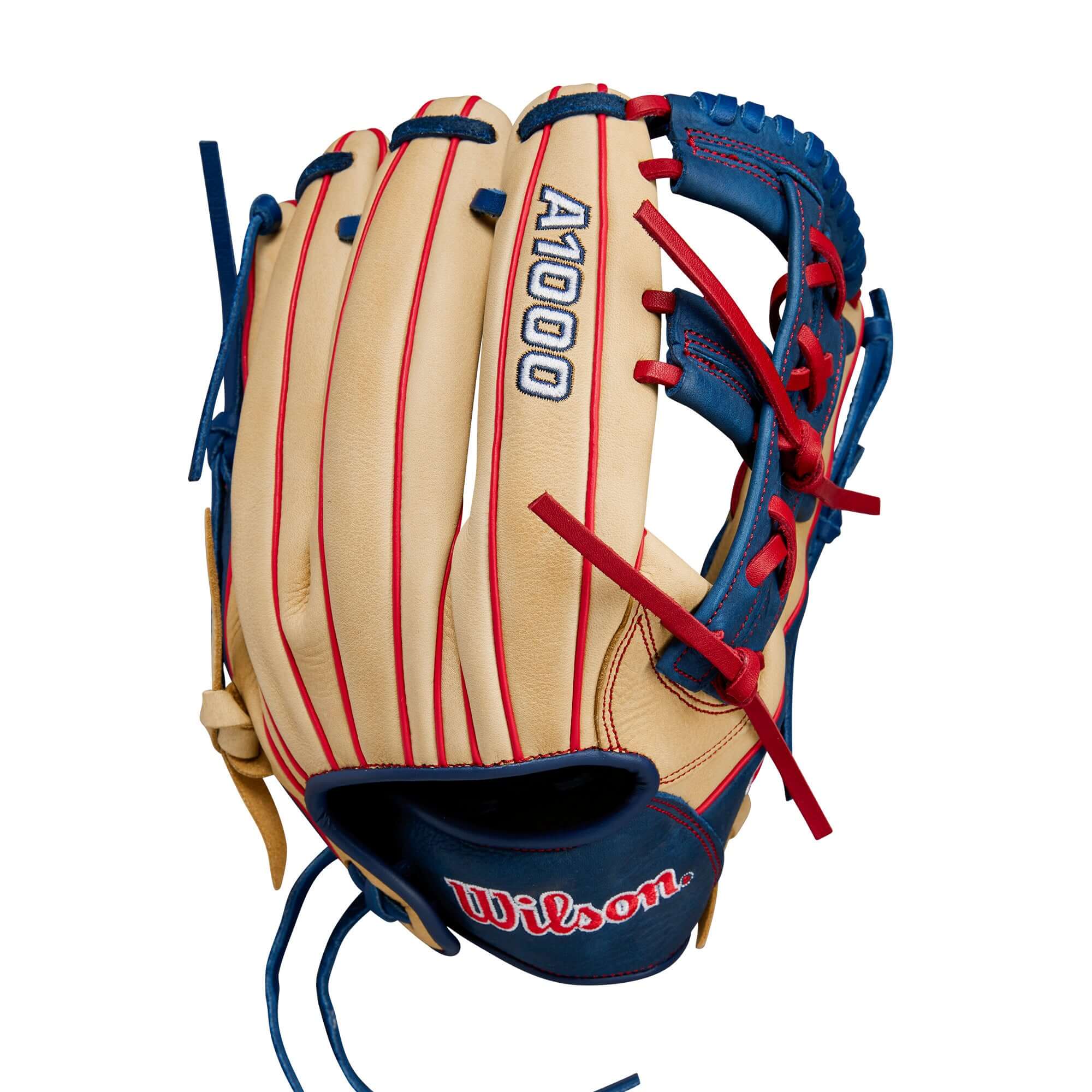 Wilson 2024 A1000 1912 12" infield baseball glove in blonde and navy, featuring A1000 branding and signature Cross Web design.