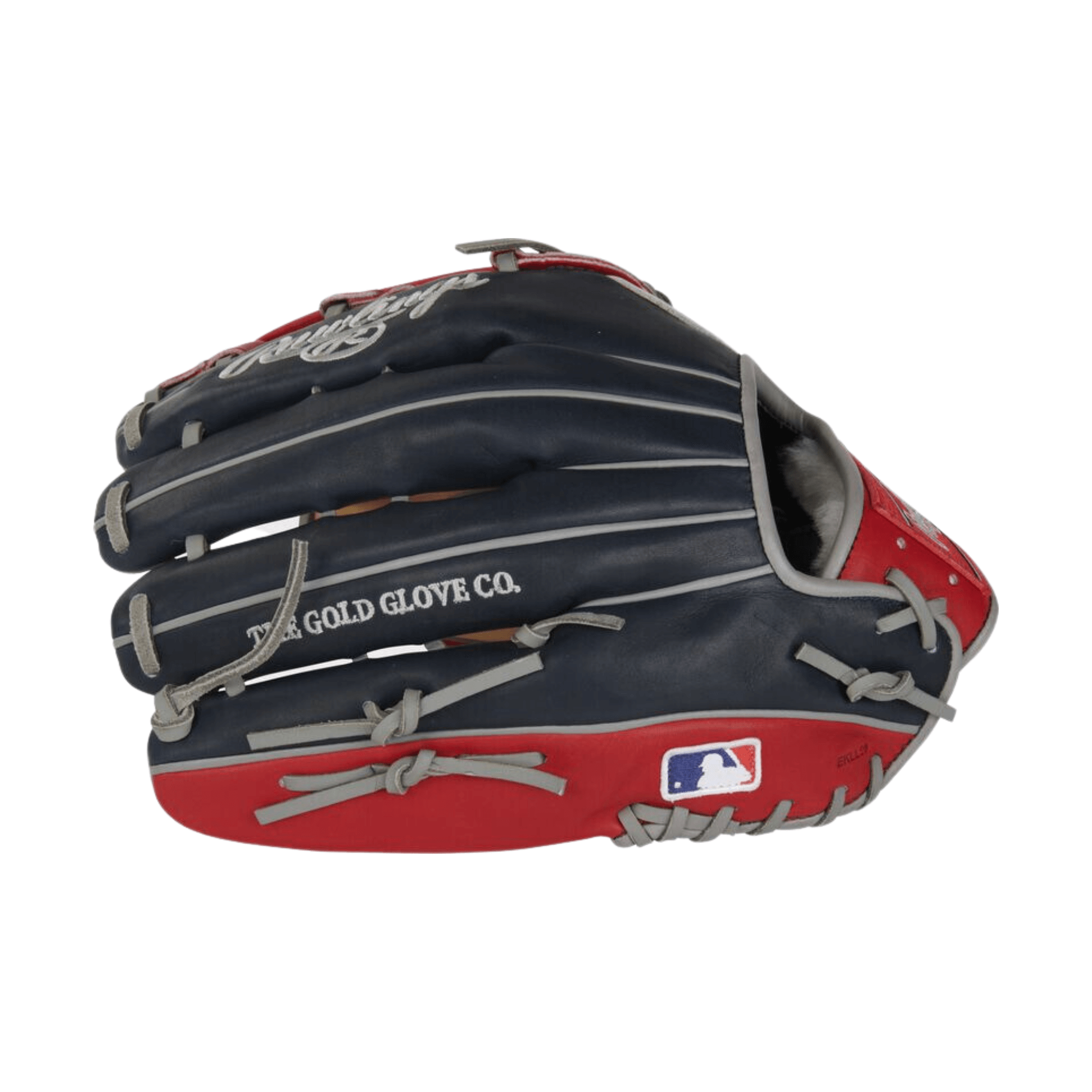 Rawlings Pro Preferred baseball glove in red and black, 12.75-inch, designed for outfield play.